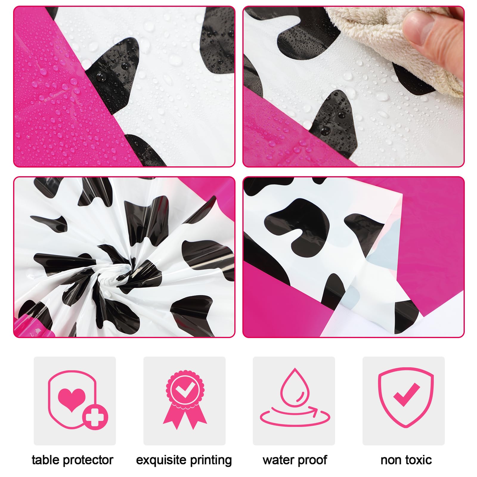 Remagr 8 Pcs 54 x 108 Inch Cow Print Tablecloth Party Decor Western Table Runner Cowboy Cowgirl Plastic Rustic Disco Table Cover