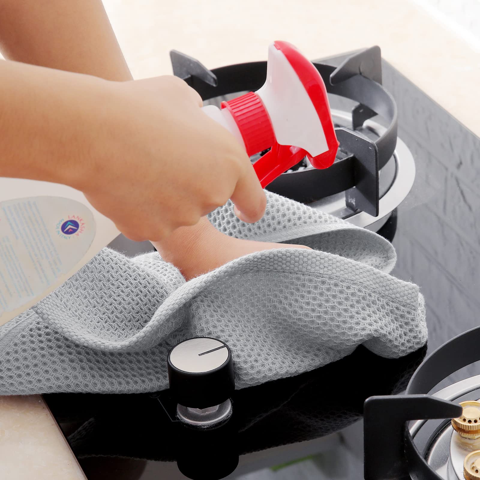 Homaxy 100% Cotton Waffle Weave Kitchen Dish Towels, Ultra Soft Absorbent Quick Drying Cleaning Towel, 13X28 Inches, 4-Pack, Lig