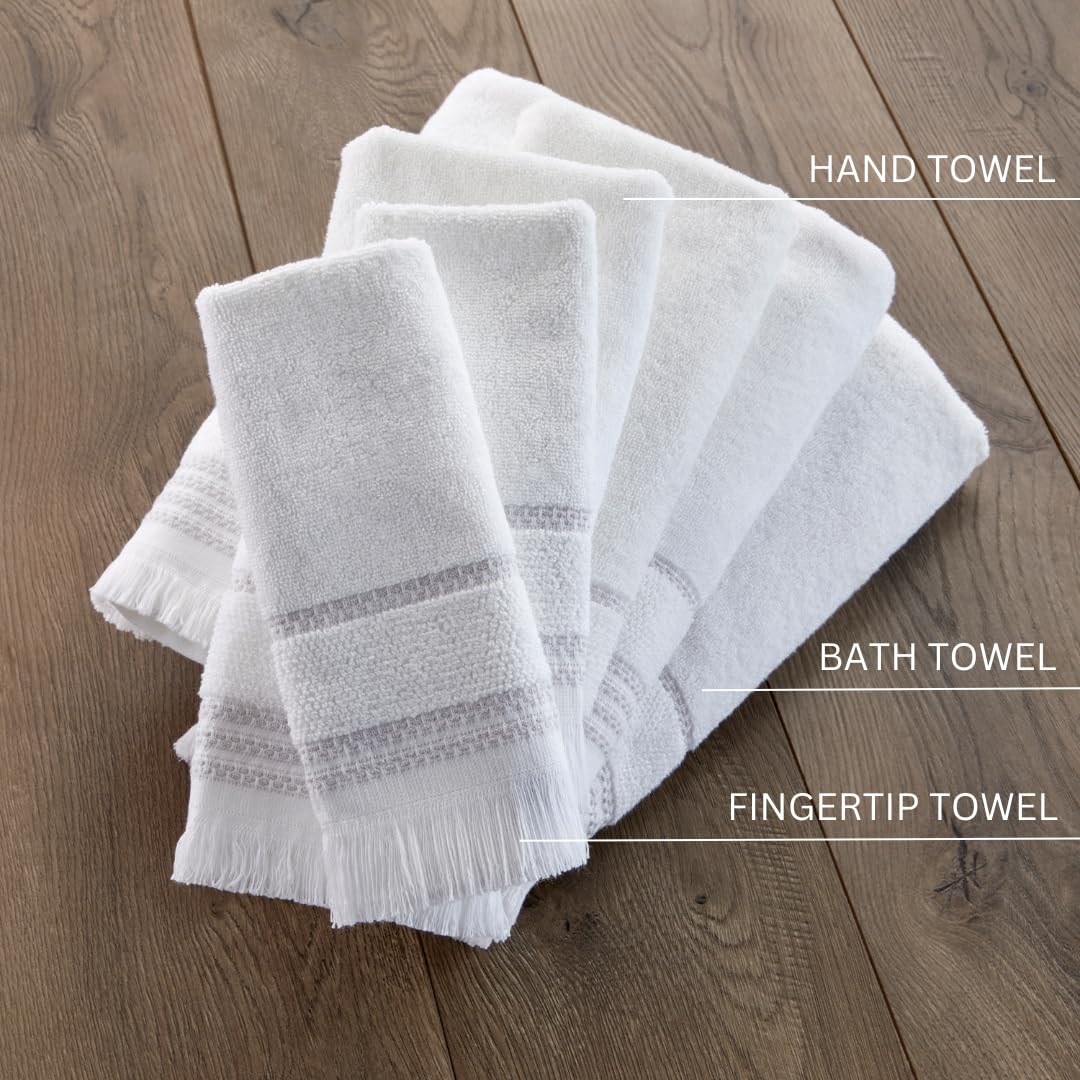 Skl Home Casual Fringe Fingertip Towel Set, 11'' X 18'', White, 2 Pack