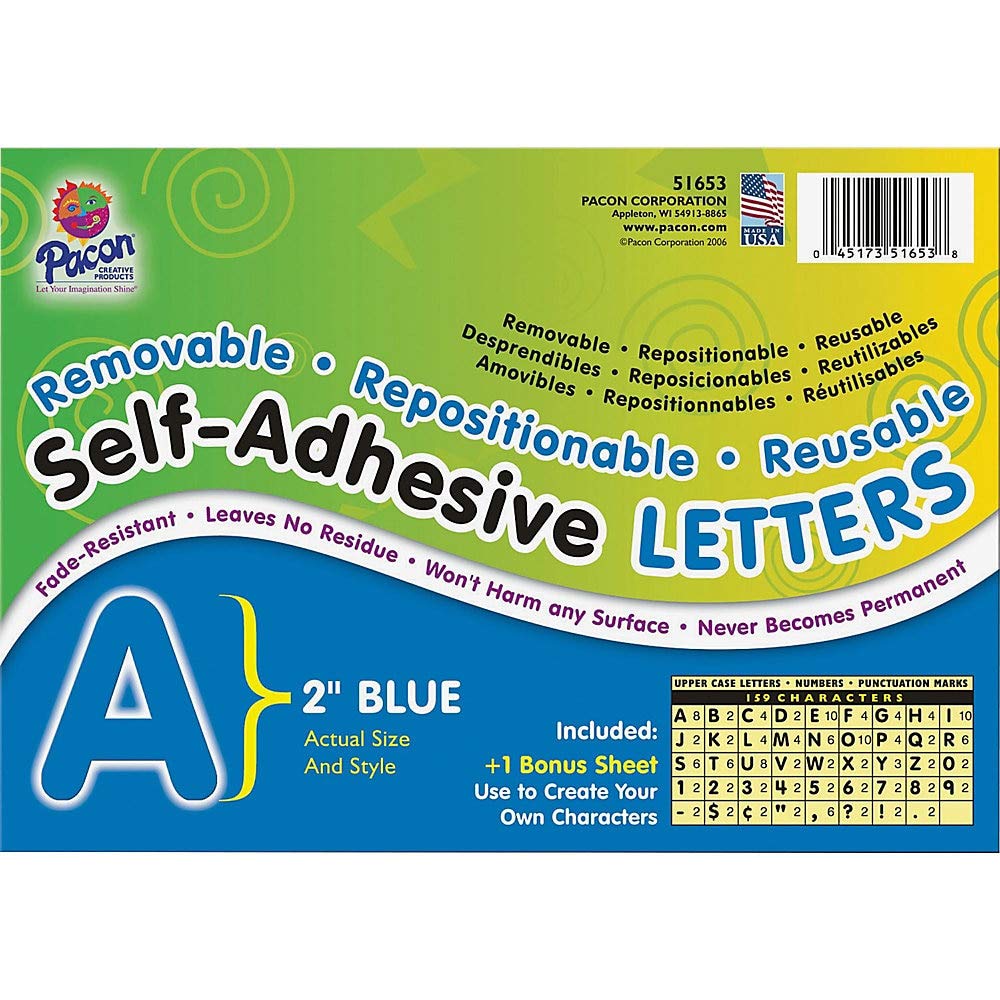 Pacon Pac51653 Self-Adhesive Letters - Removable, Repositionable, Reusable, 2'', Blue, 159 Pieces