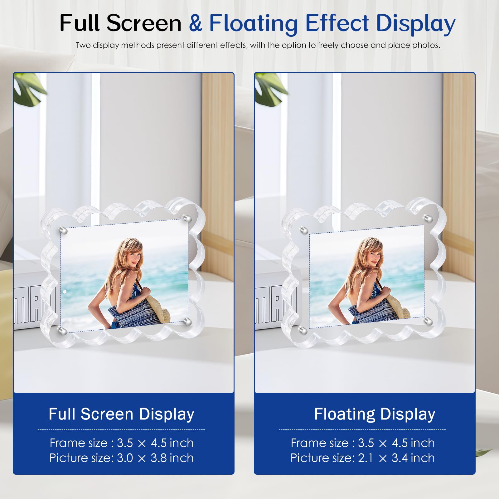Novacrylion 6Pack Magnetic Acrylic Picture Frames 2  3 Inch - Scalloped Glass Frame with 10+10mm Thick Block, Double Sided Clear
