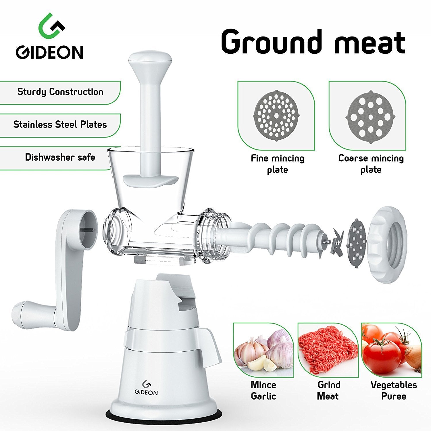 Gideon Hand Crank Manual Meat Grinder Heavy Duty Stainless Steel Blades With Powerful Suction Base Effortlessly Grind Meat, Vege