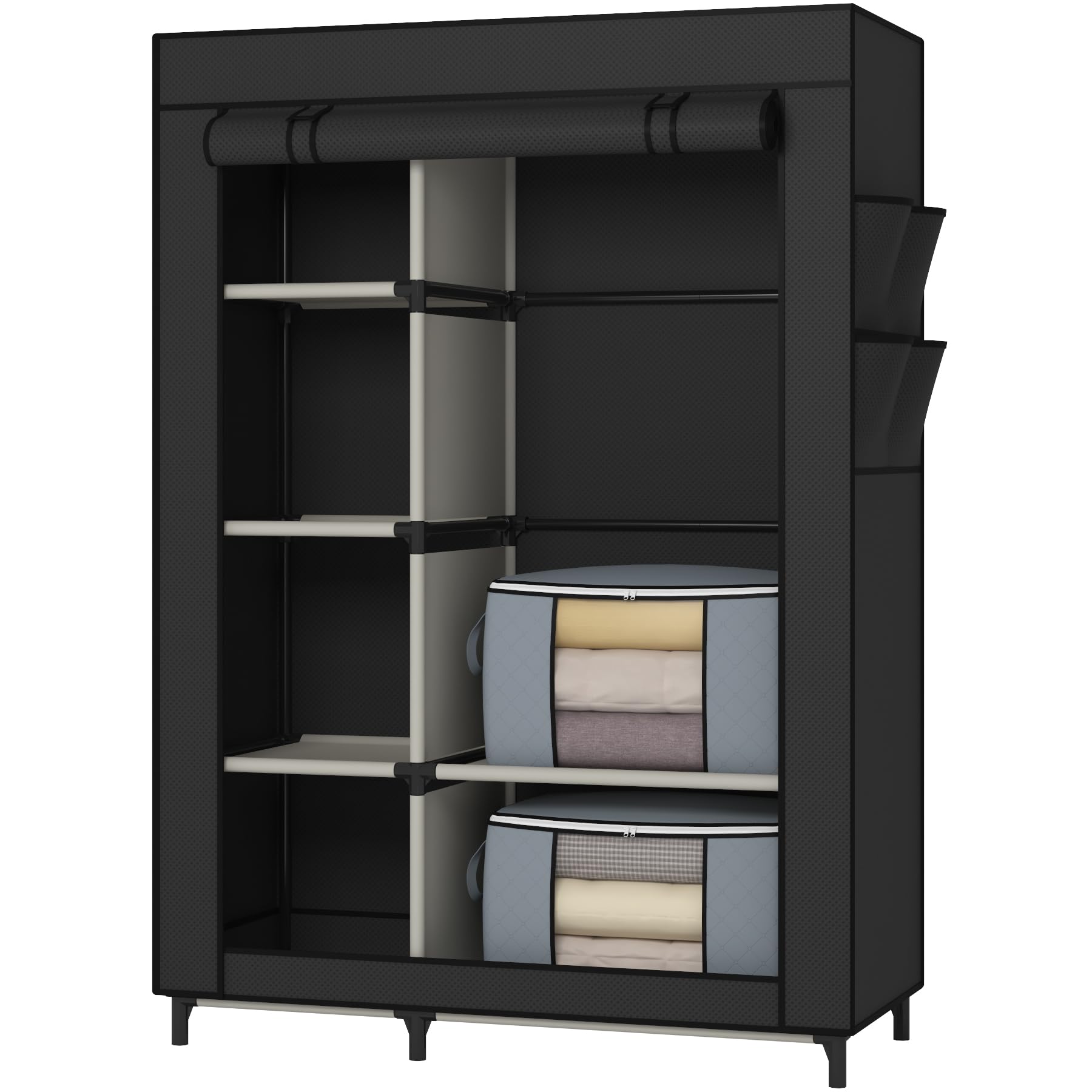 Calmootey Portable Closet, Wardrobe With 6 Shelves And Hanging Rod, Storage Organizer For Bedroom, Non-Woven Fabric Cover With 4