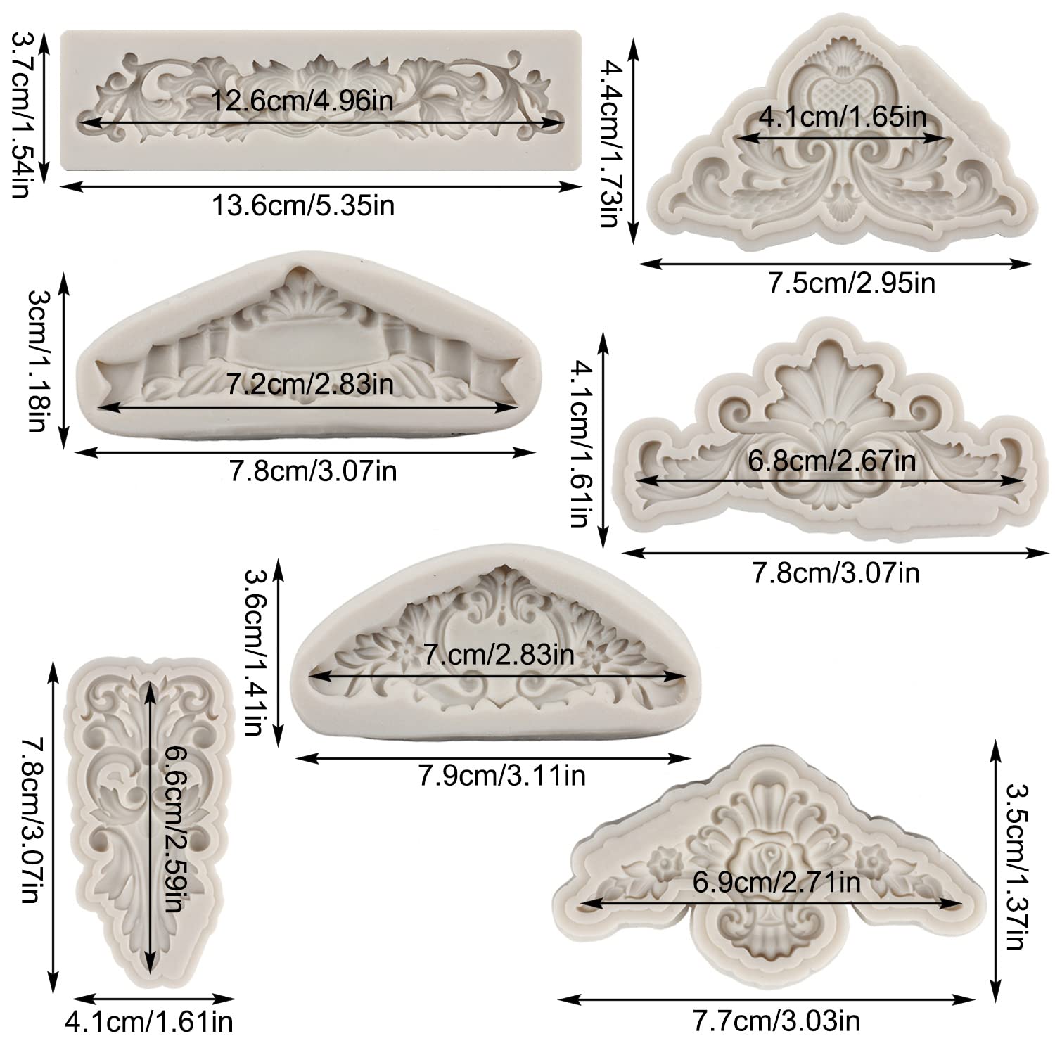 Mypracs Baroque Style Curlicues Scroll Lace Silicone Fondant Molds Relief Flower Molds Filigree Mold For 3D Sculpted Cake Decora