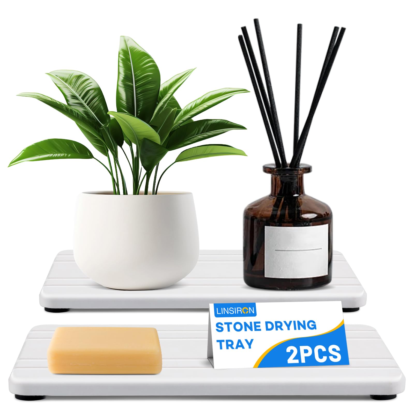 LINSIRON 2PCS Stone Drying Tray,Water Absorbing Stone Tray,Countertop Fast Drying Counter Trays,Diatomite Trays,3.94x7.87 Inch W