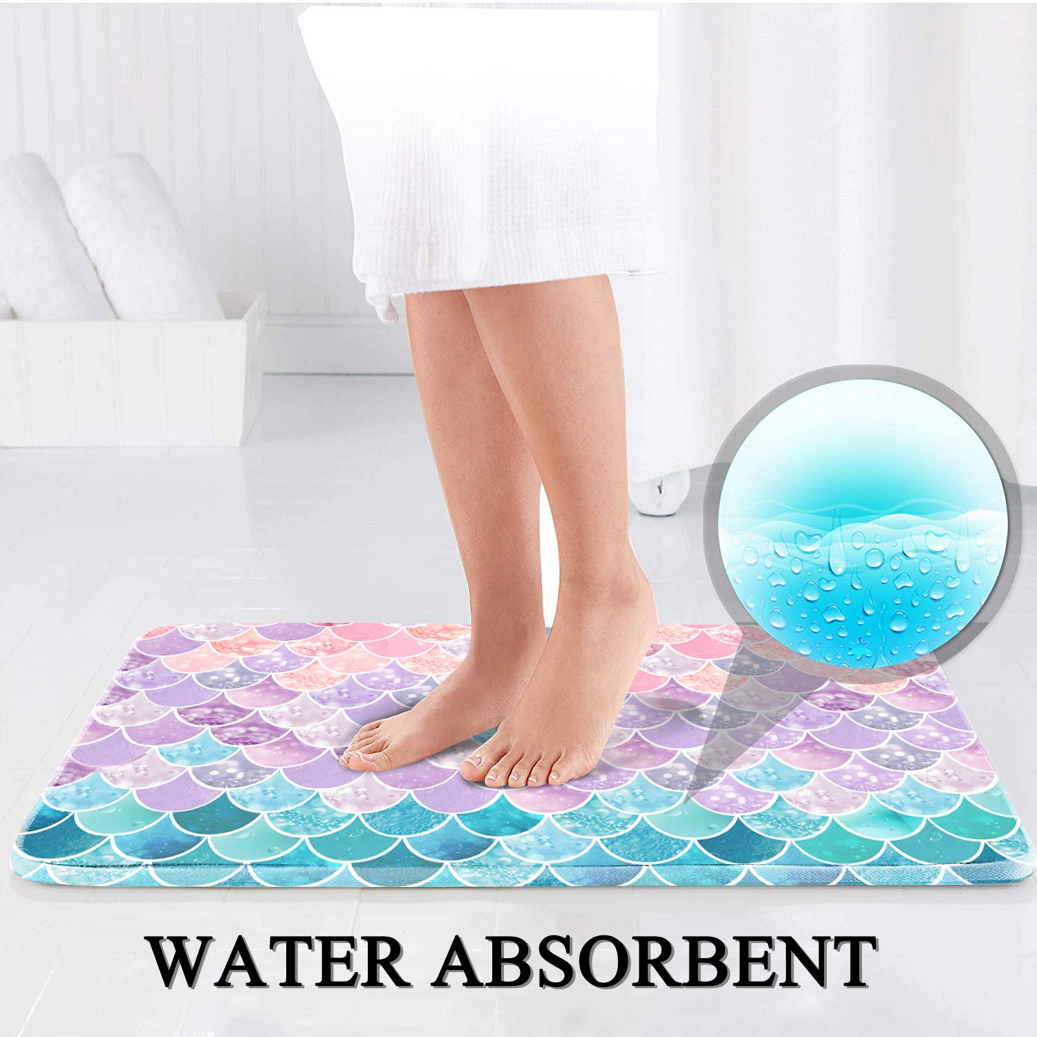 RosieLily Bathroom Rug  Mermaid Bathroom Rug  Pink Purple Blue Mermaid Scales Bath Mat 16 x 24 Inches  Comfortable Soft  Absorbent  Machine Wash  Non-Slip Easy to Dry for Bathroom Floor Rug