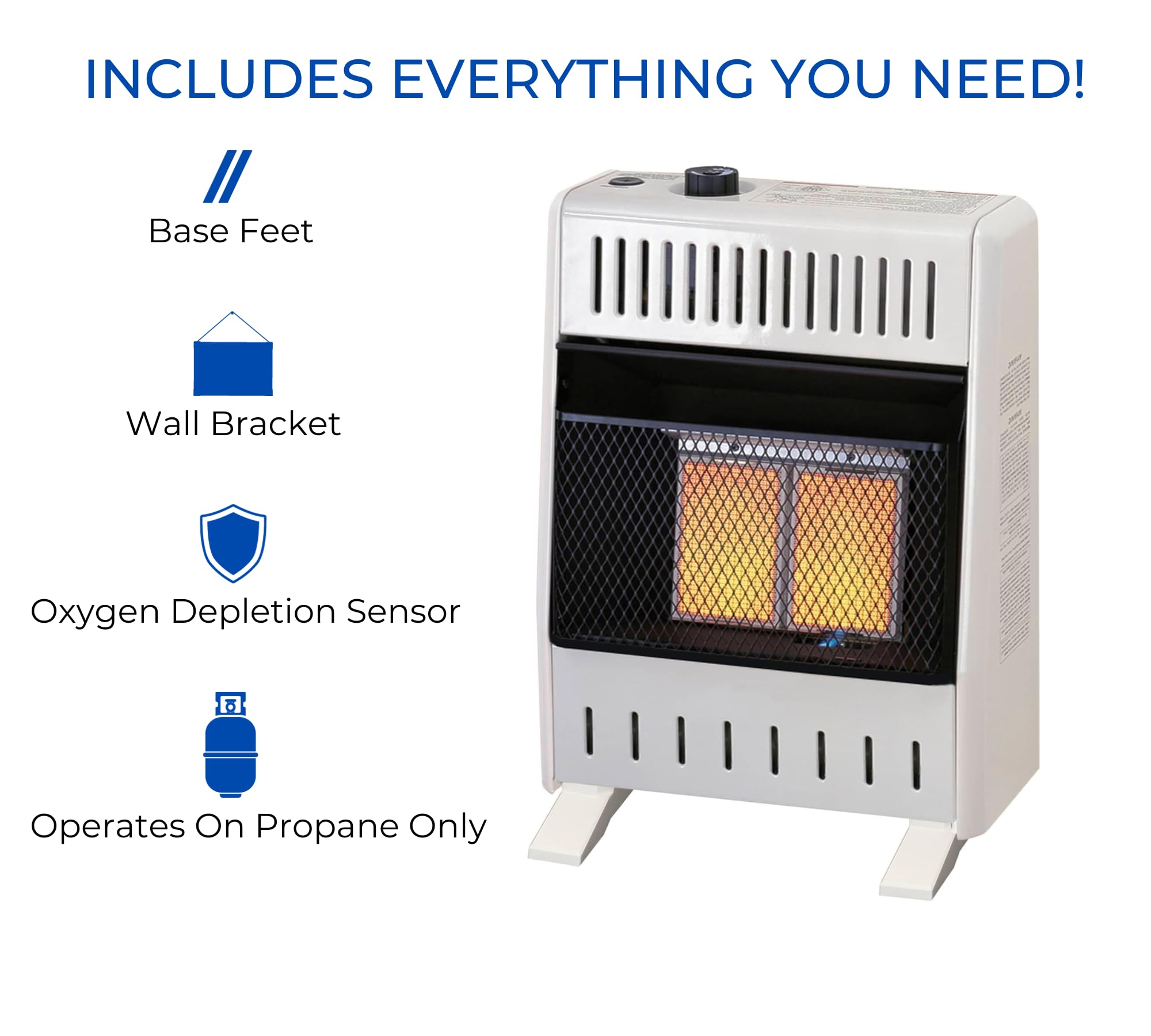 ProCom ML100TPA-B Ventless Propane Infrared Heater, 10000 BTU, Heats 500 Sq. Ft., White, Includes Wall Mount & Base Feet