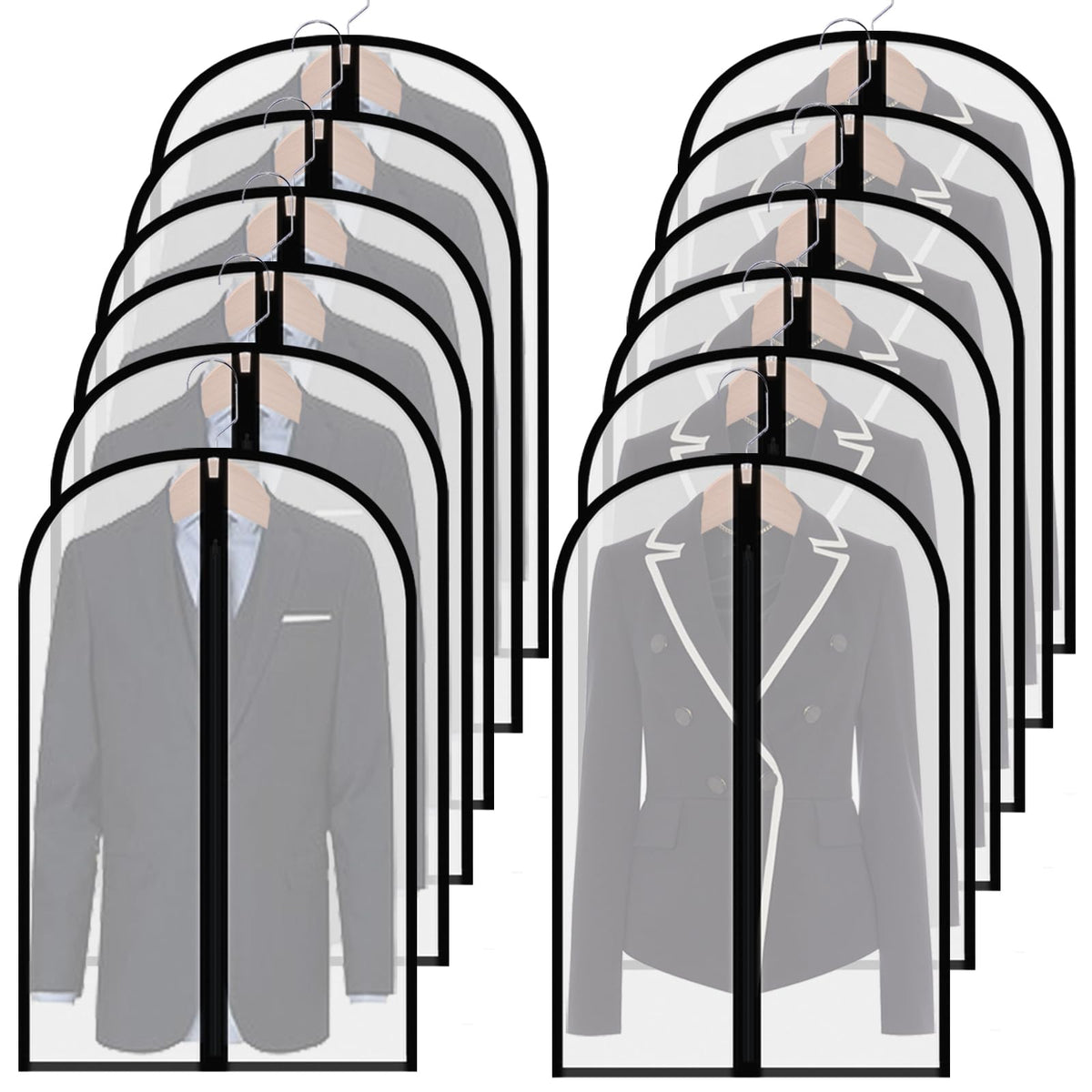 Clear Suit Bags For Closet Storage,40'' Garment Bag For Storage,12 Pack Garment Bags For Hanging Clothes,Breathable Lightweight