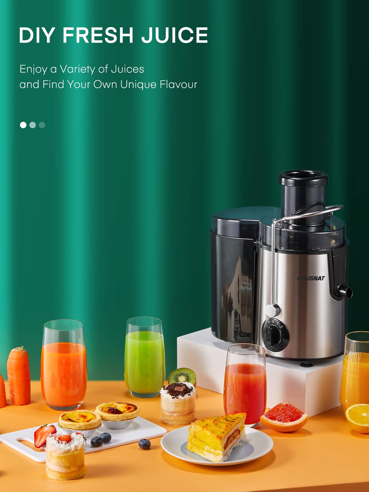 Juicer Machines  HOUSNAT Juicer Whole Fruit and Vegetables with 3-Speed Setting  Upgraded Version 400 W Motor Quick Juicing  Cleaning Brush and Juicing Recipe Included