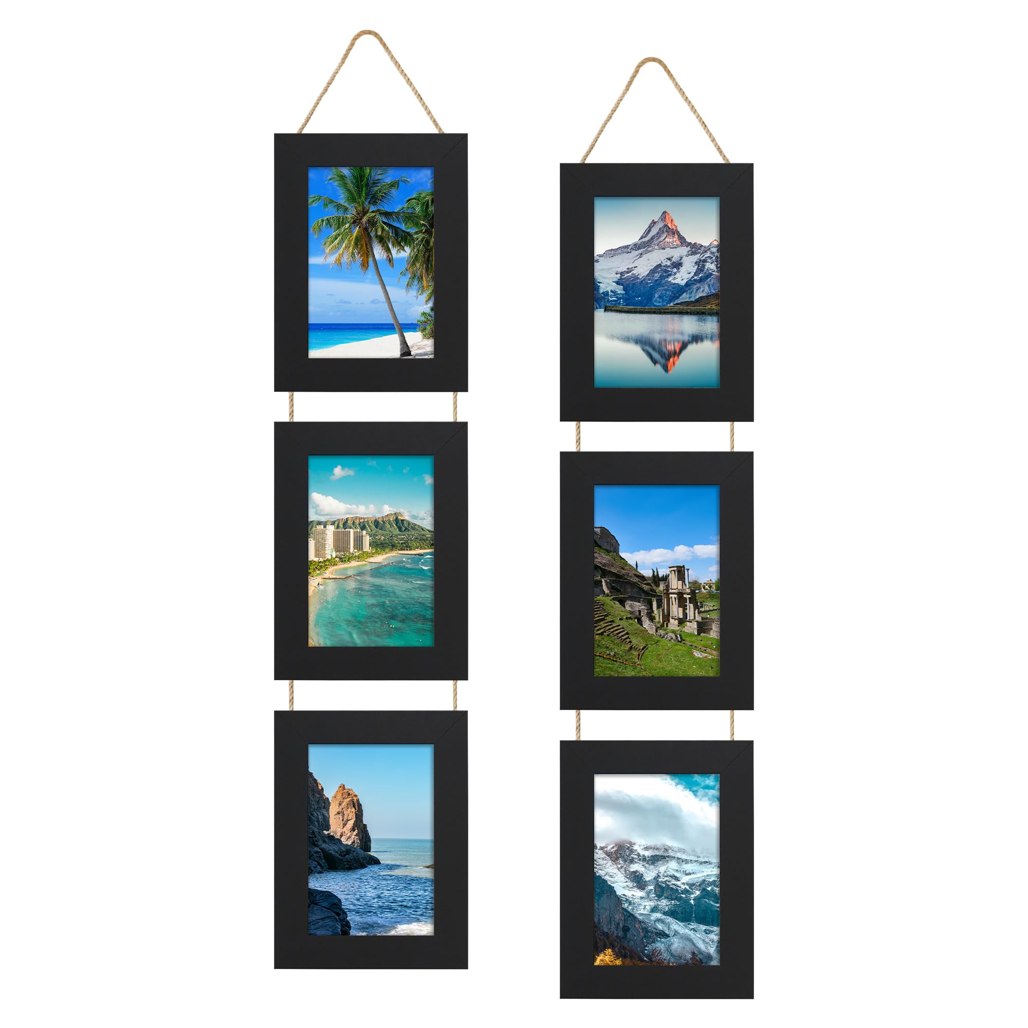 Ccdcc 4X4 Collage Picture Frames Set Of 2, Rustic Wooden Real Glass Vertical Hanging 3 Opening 4 By 4 Photo Frame, Rustic Brown