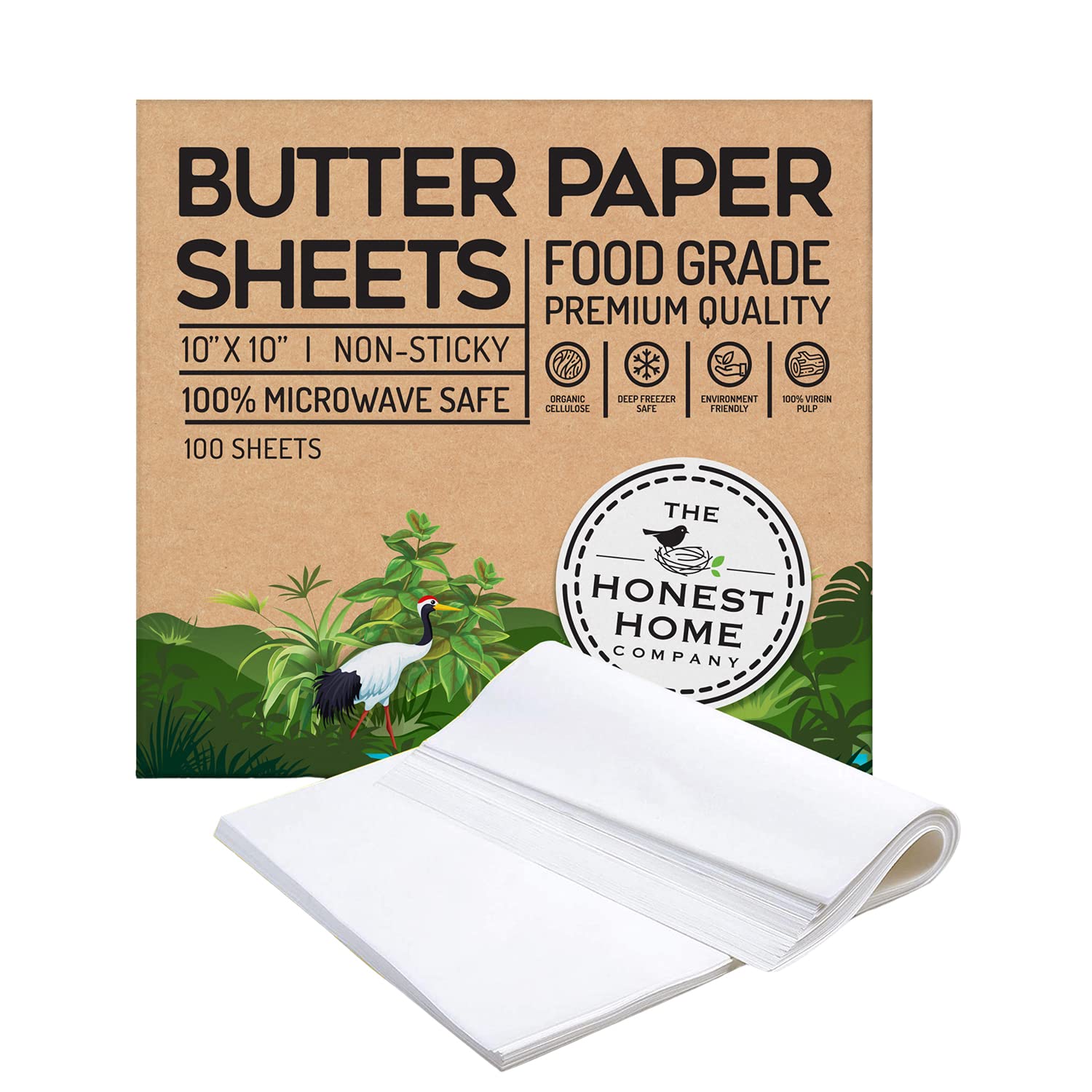 Honest Home Butter Paper Sheets | 100 Sheets | 10X10 Inch | Pre-Cut & Non-Coated | Food Safe & Non-Stick | For Baking And Air Fr