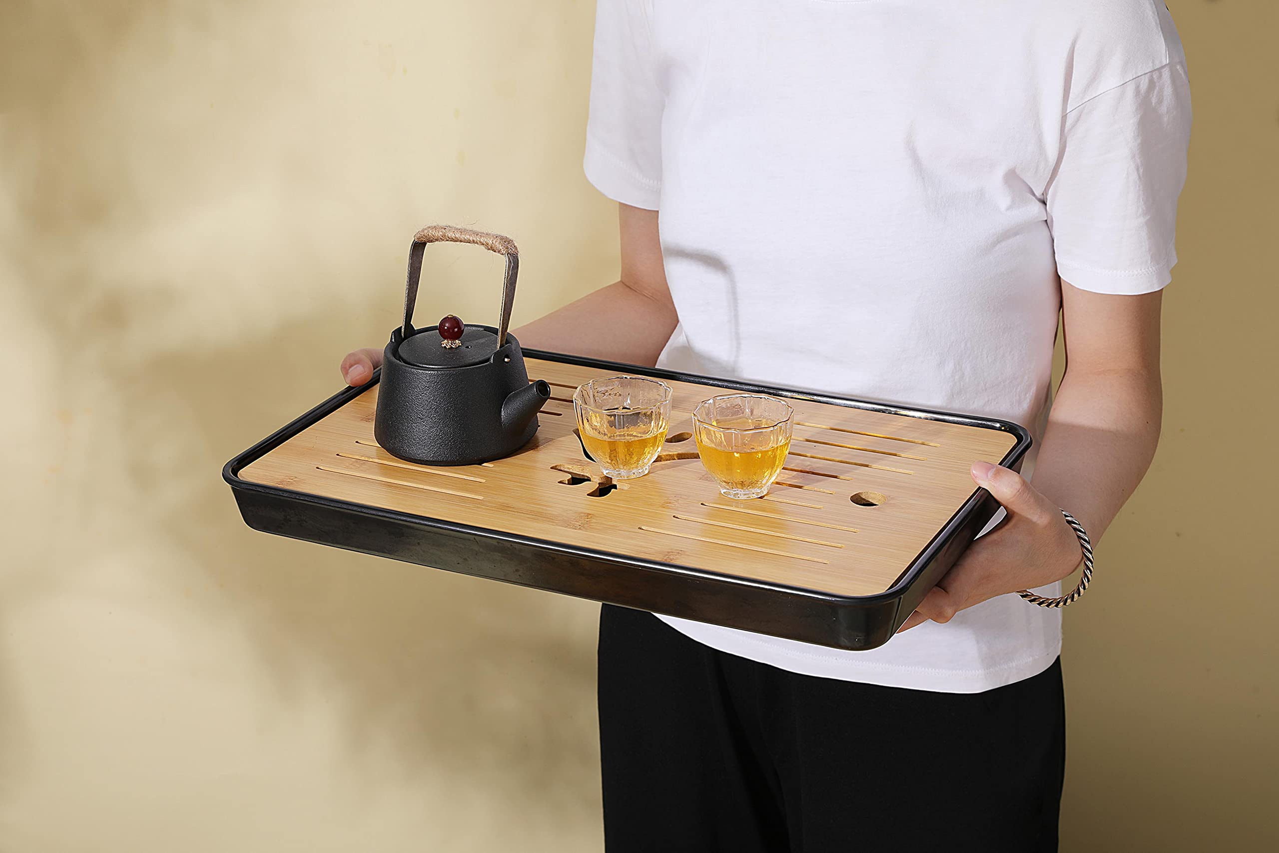 Mose Cafolo Bamboo Furniture Gongfu Tea Tray Large Chinese Gongfu Tea Table Tray With Water Storage Tray Great Gift And For Home