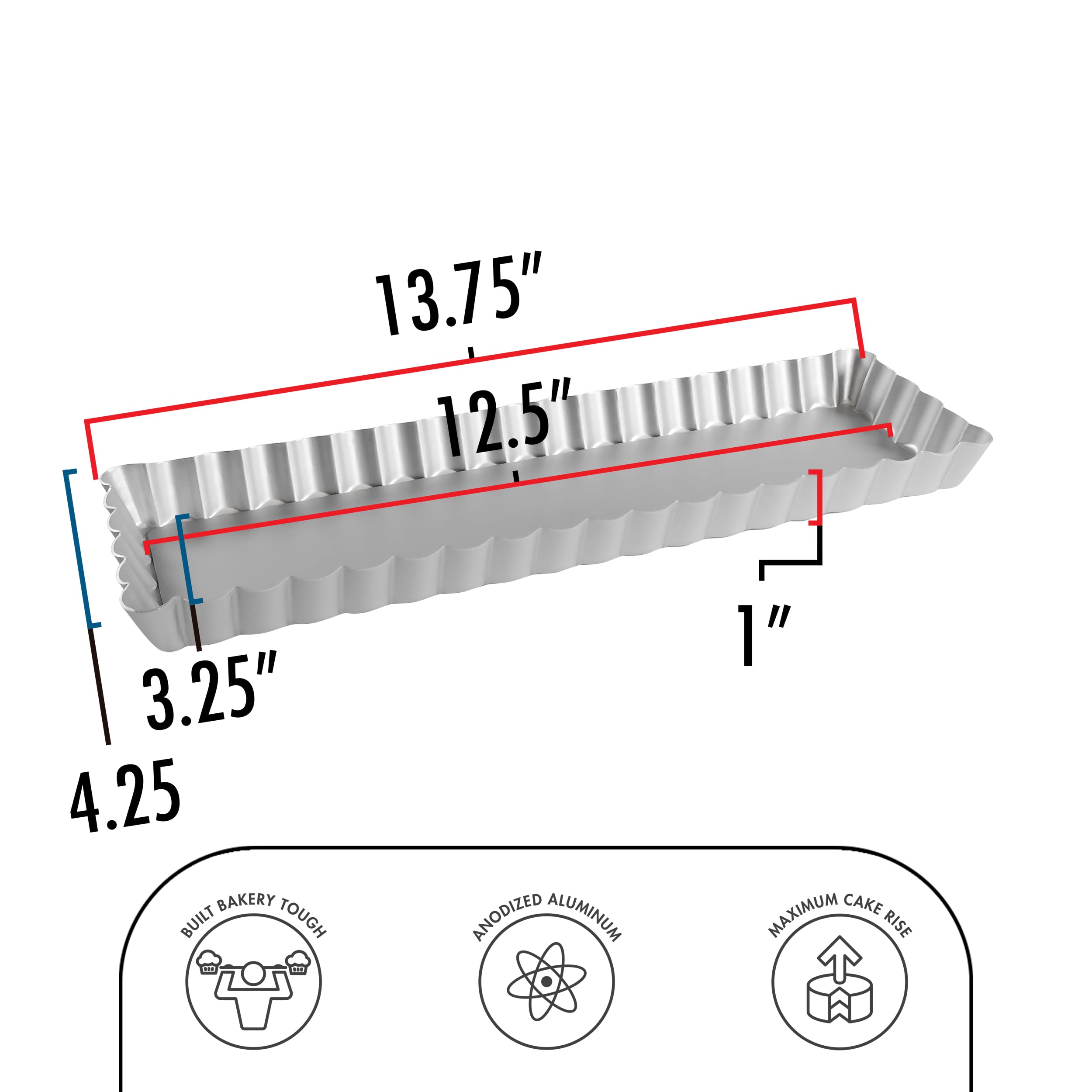 Fat Daddio's PFT-1375 Rectangle Fluted Tart Pan  13.75 x 4.25 Inch