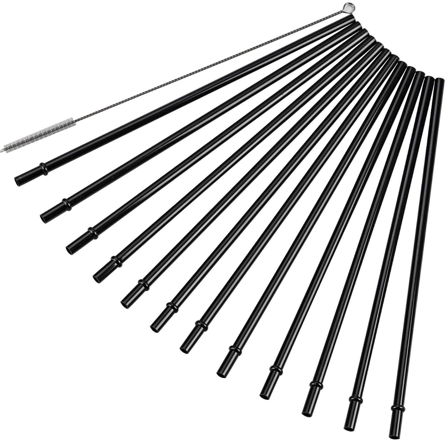 Dakoufish 13 Inch Long Black Reusable Plastic Replacement Drinking Straws For 40 Oz & 50 Oz Mason Jar,Tumblers, Set Of 12 With C