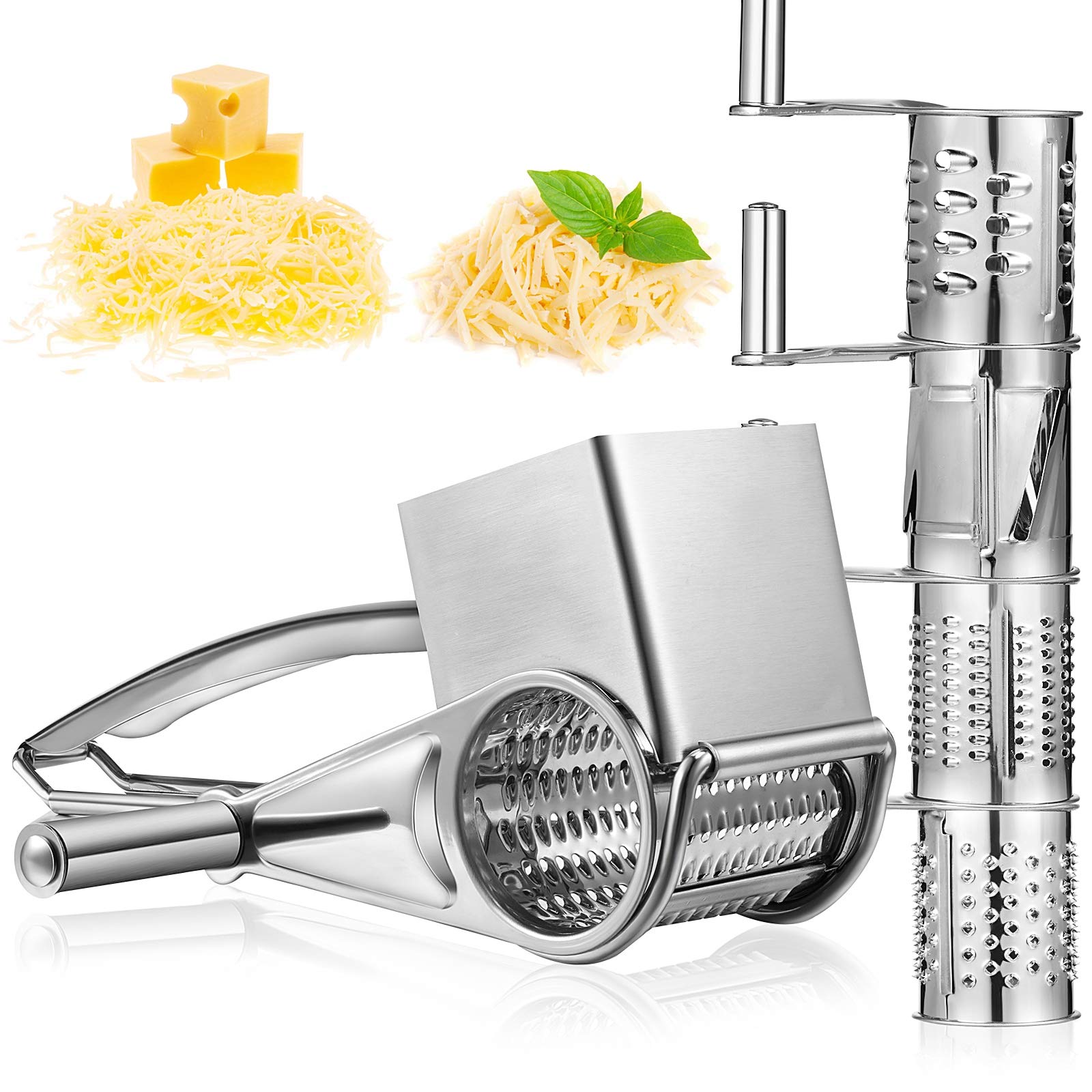 Honoson Stainless Steel Rotary Grater Handheld Rotary Grater Handheld Rotating Cheese Grater Cheese Cutter Slicer Shredder With