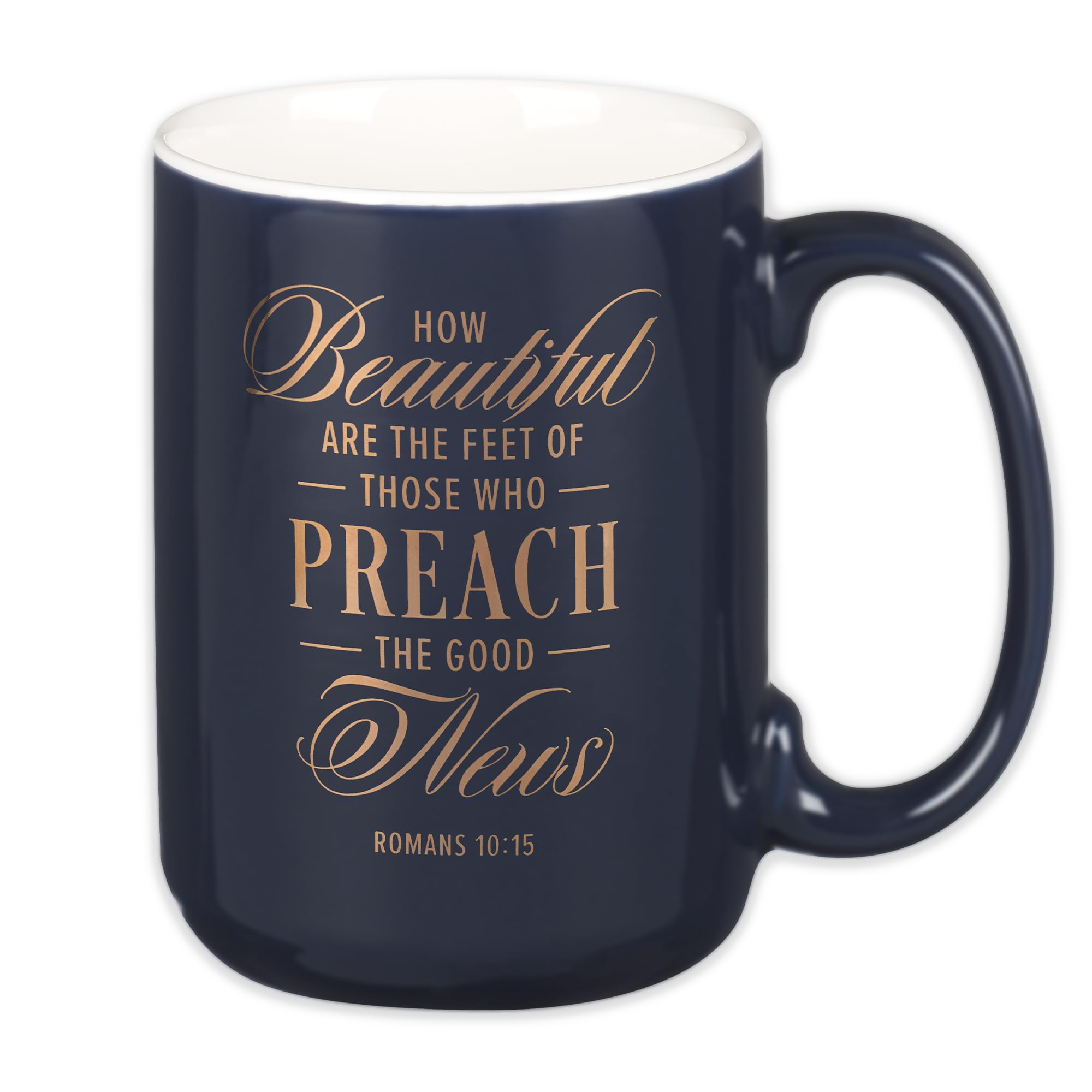 Christian Art Gifts Large Matted Ceramic Coffee & Tea Mug for Pastors: Preach the Good News Golden Inspirational Scripture, Lead