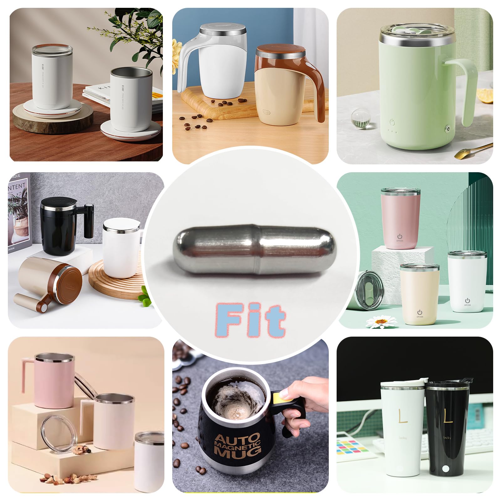 Daasigwaa 2Pc Magnetic Stir Bar For Self Stirring Mug,Auto Magnetic Coffee Mug,Self Mixing Stainless Steel Cup (Stainless Steel)