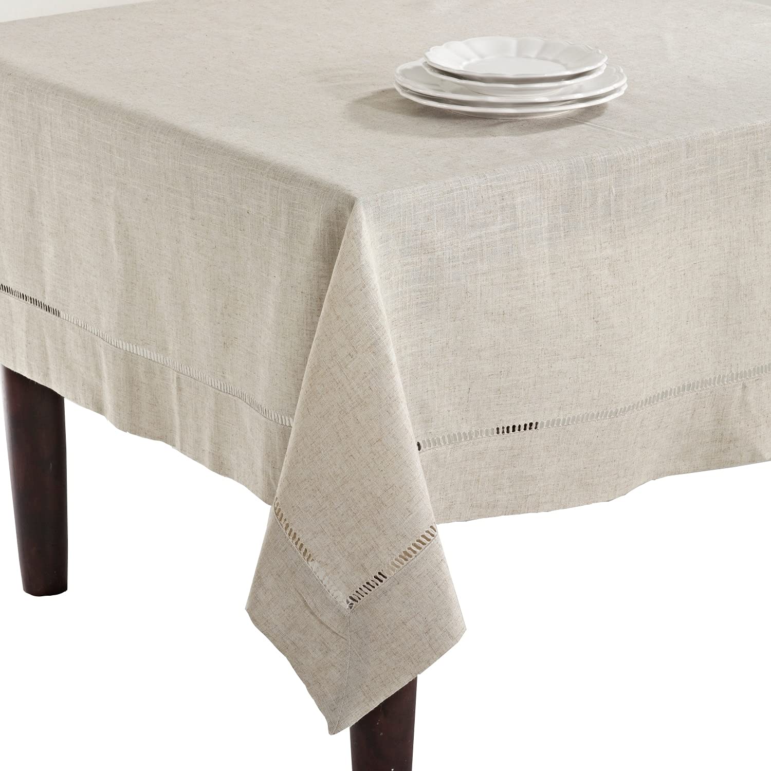 Saro Lifestyle Poly And Linen Blend Toscana Tablecloth With No Hemstitch Border, Natural, 90''X156''