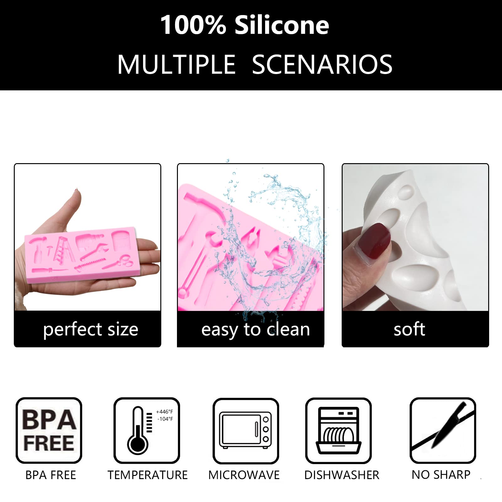 Hand Tools Silicone Molds, Construction Tools Fondant Molds, 3D Sugar Chocolate Molds For Cake Decoration Cupcake Topper Cookie