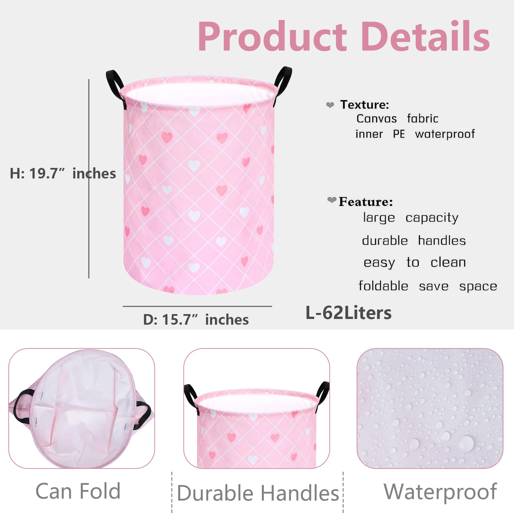 Kunro Round Heart Pattern Laundry Basket Hamper Kids Toys And Clothes Storage Basket Children Gift Basket Baby Toy Organizer Bin