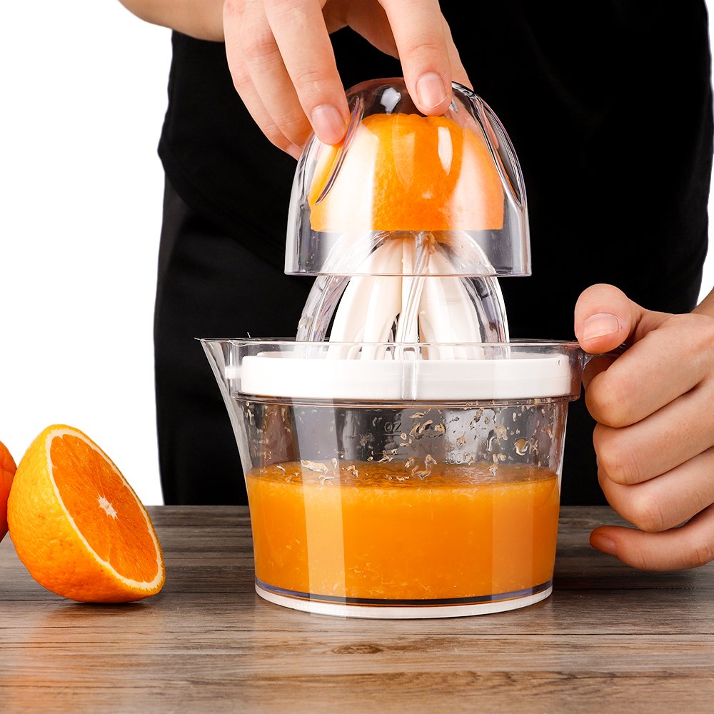 Citrus Juicer, Sunhanny Orange Lemon Manual Hand Squeezer, Anti-Slip Lid Rotation Reamer Lime Press, 17-Ounce Capacity, Clear