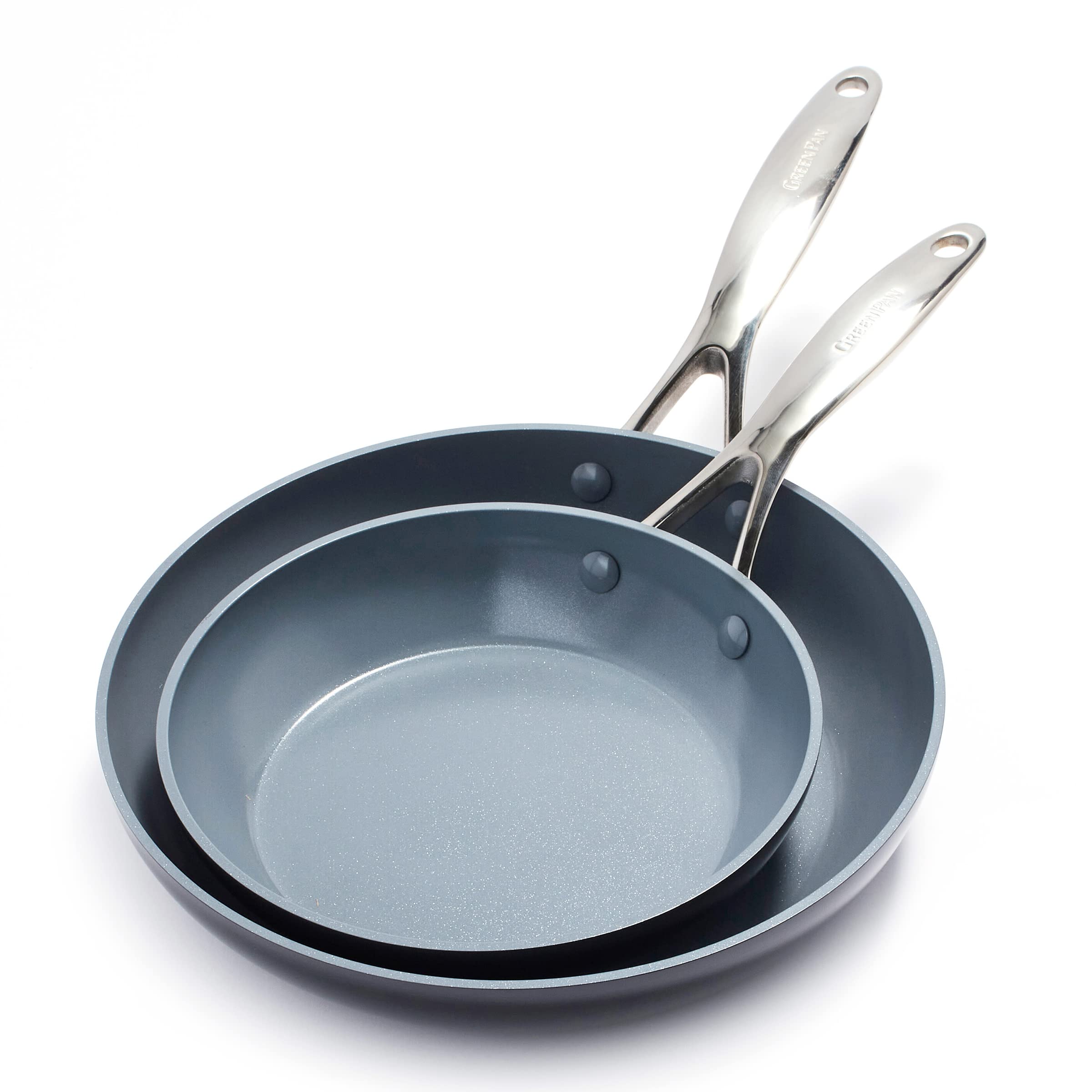 GreenPan Valencia Pro Hard Anodized Healthy Ceramic Nonstick 8'' and 10'' Frying Pan Skillet Set  PFAS-Free  Induction  Dishwasher Safe  Oven Safe  Gray