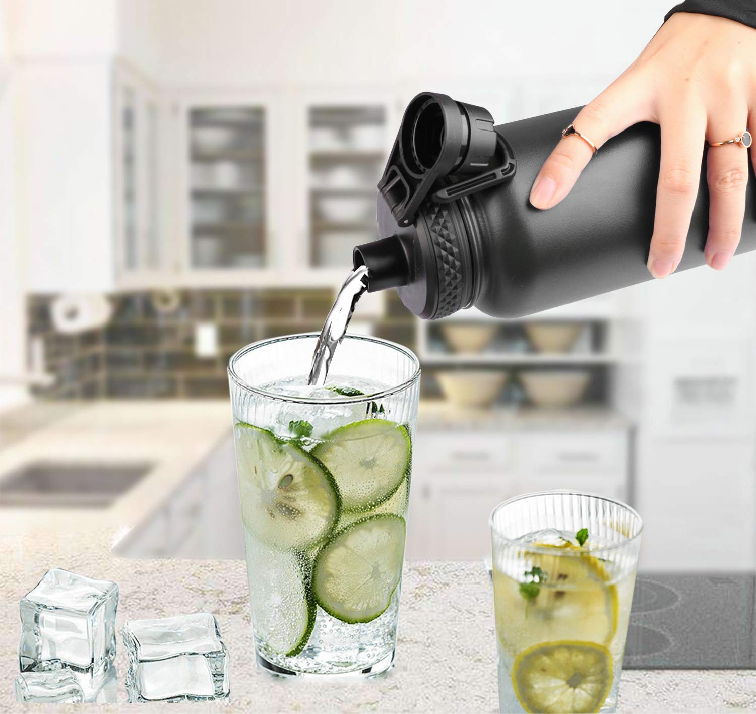 Sendestar Stainless Steel Water Bottle, Wide Mouth 32 Oz Water Bottle With Straw Lid, Spout Lid, Double Wall Vacuum Insulated Le