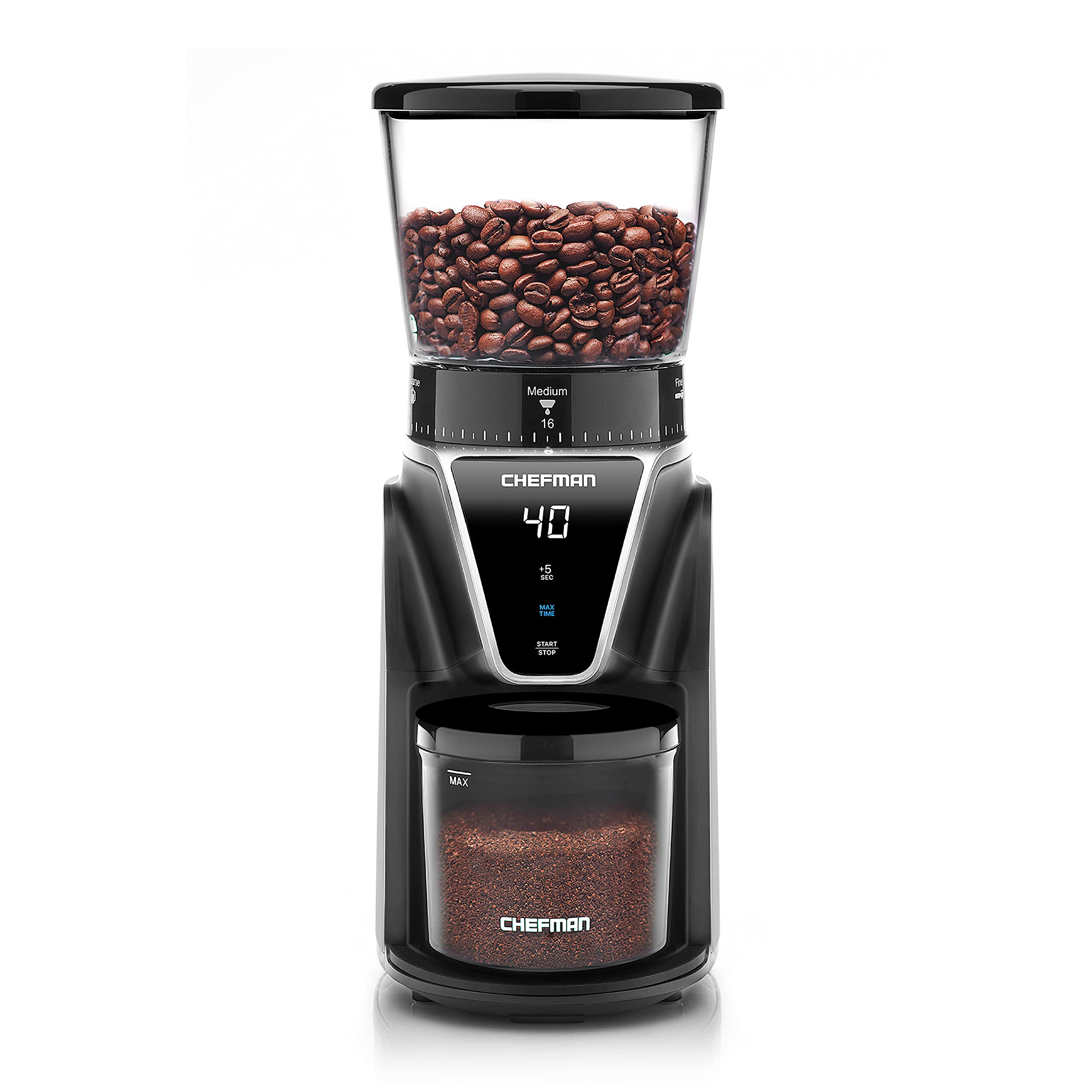 Chefman Conical Burr Coffee Grinder, Create The Boldest & Most Flavorful Grind With 31 Settings From Coarse To Extra Fine, One-T