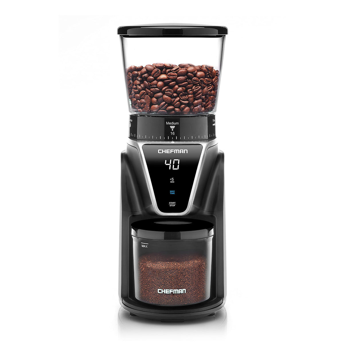 Chefman Conical Burr Coffee Grinder, Create The Boldest & Most Flavorful Grind With 31 Settings From Coarse To Extra Fine, One-T