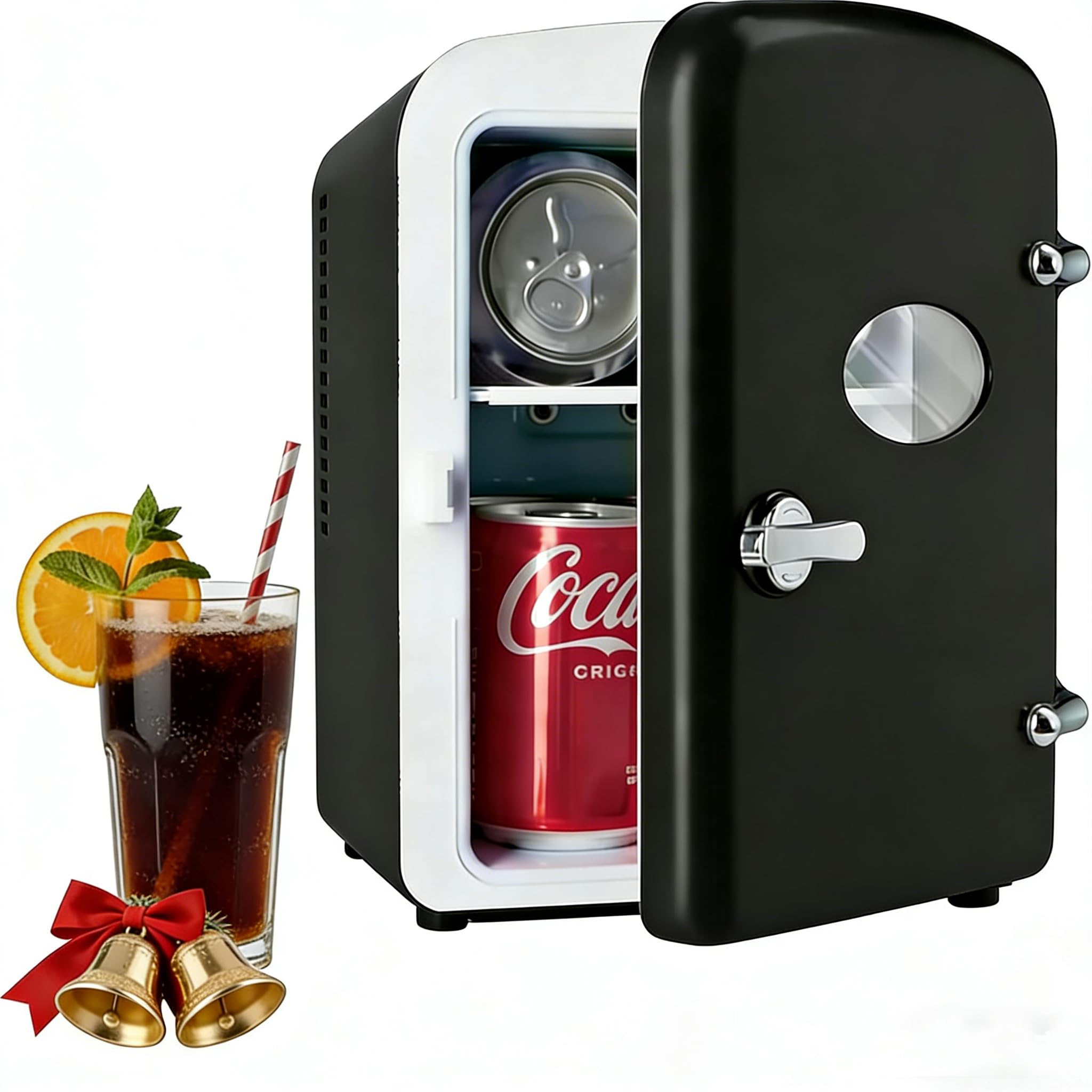 Simple Deluxe Mini Fridge with Viewing Window, 4L/6 Can Portable Cooler & Warmer, Freon-Free Small Refrigerator for Skincare, Dr