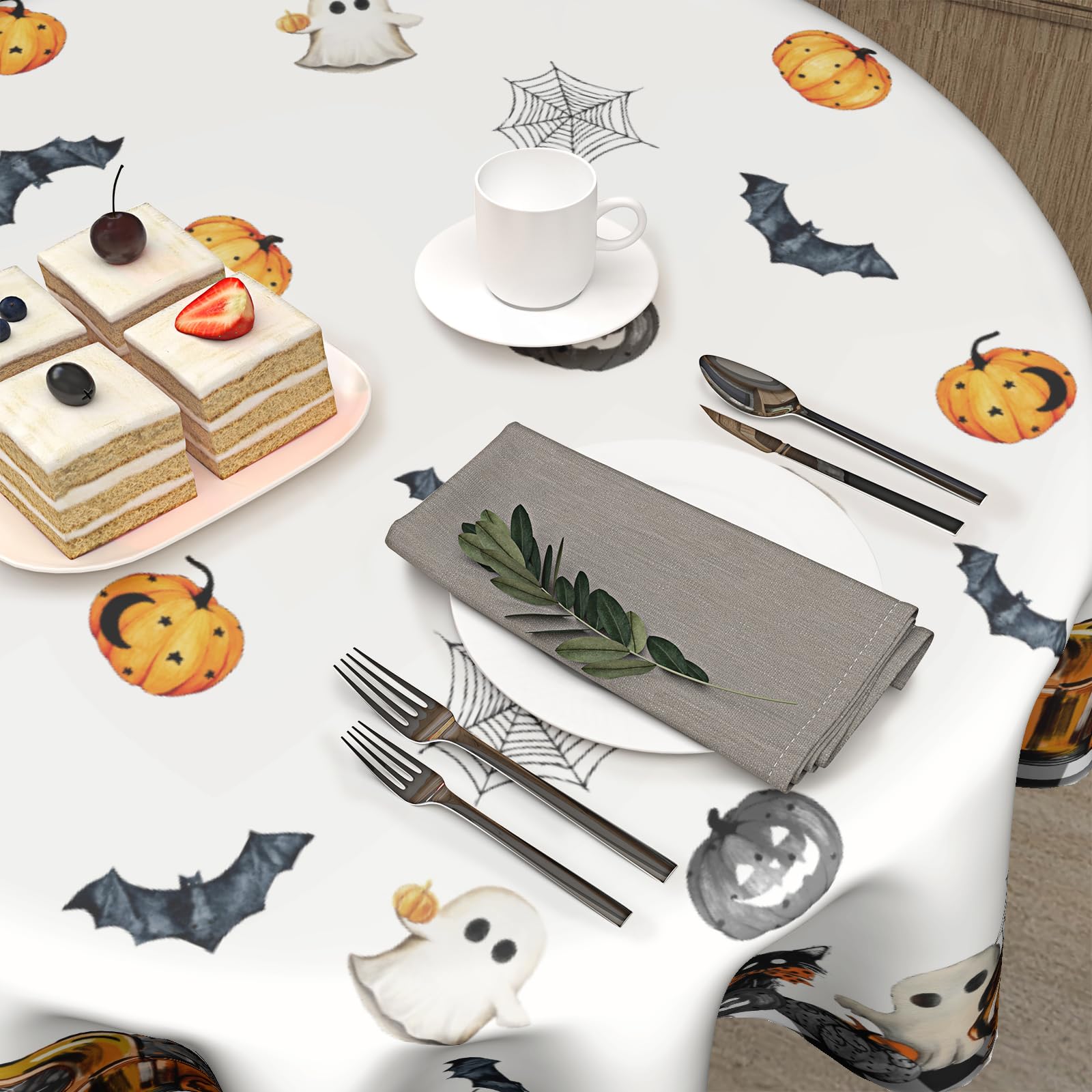 Kawani Halloween Tablecloths Round Halloween Truck Table Cloths 60 Inch Halloween Pumpkins Table Cloth Ghost Theme Spooky Tablec