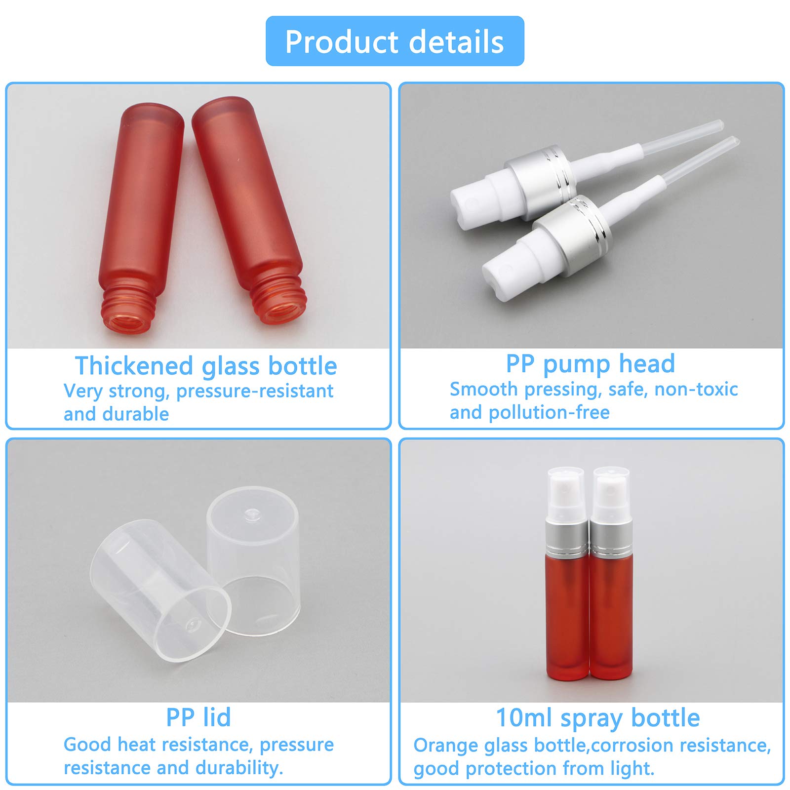 Newzoll 10Ml Frosted Orange Glass Spray Bottles With 10 Funnels 5 Pipettes, Small Fine Mist Sprayer Bottles Vials Tube Container
