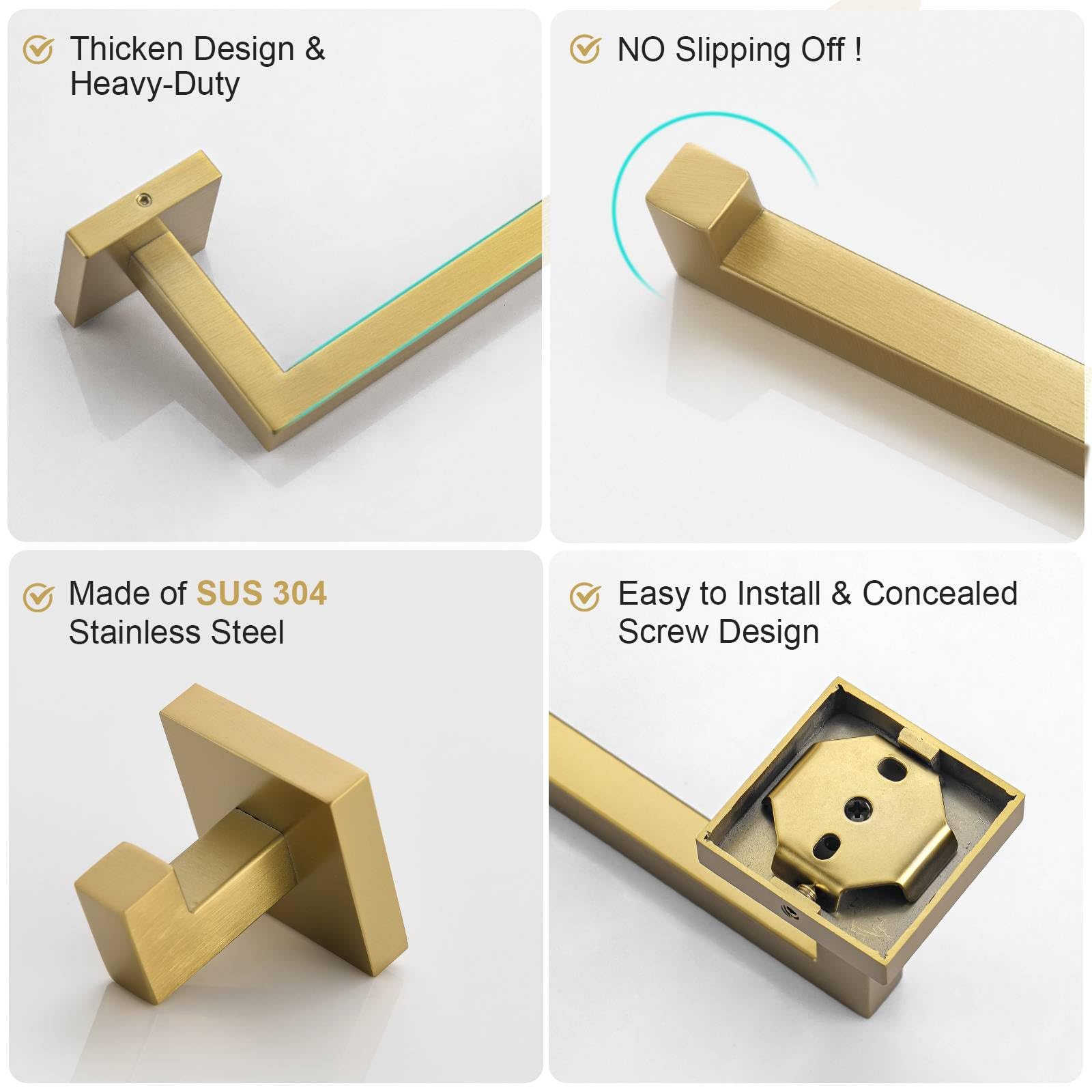 Brushed Gold Towel Bar Set Bathroom Hardware Accessories Set Include 23.6 In Towel Bar Towel Ring Toilet Paper Holder And Towel