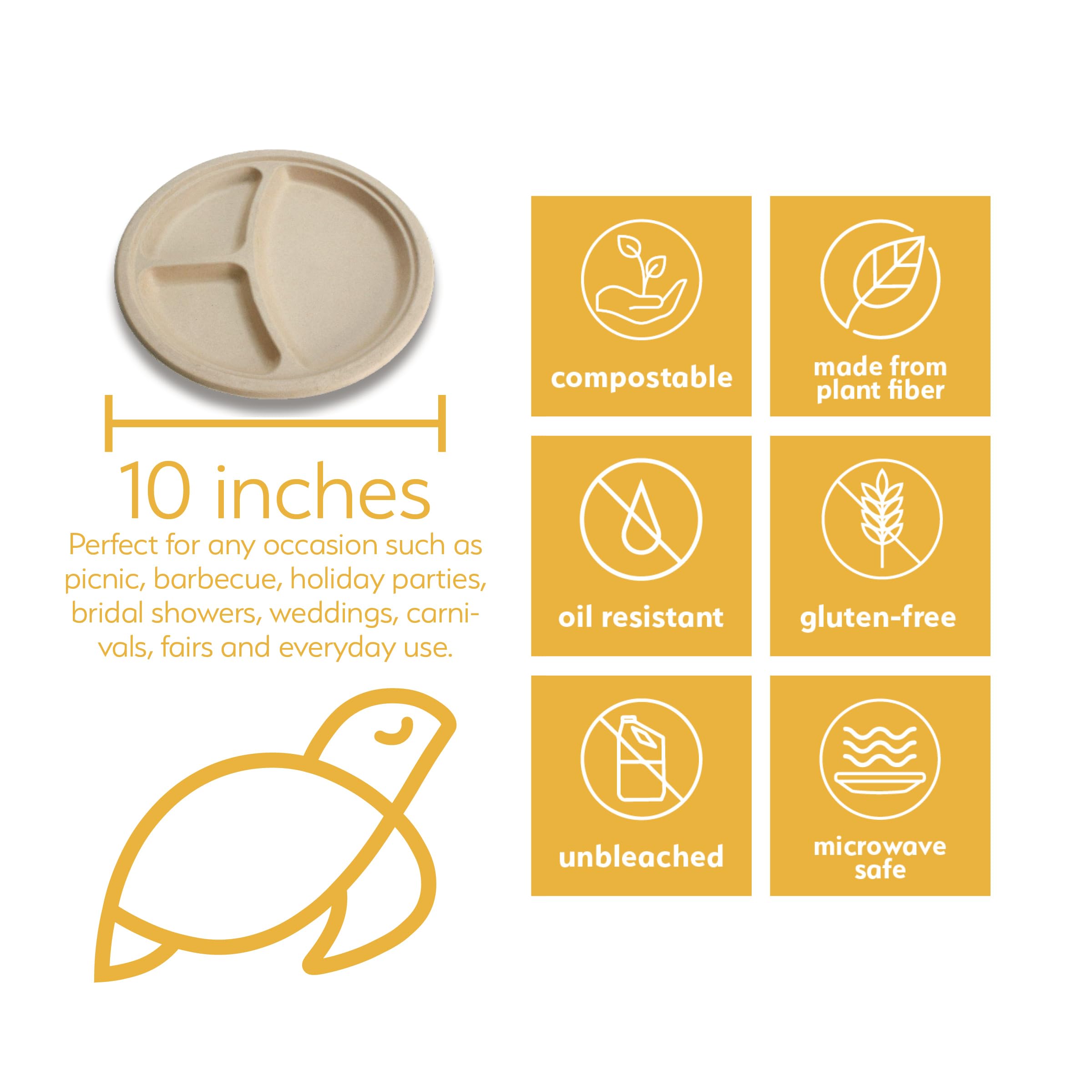 100% Compostable Disposable Paper Plates Bulk [10 3-Comp 400 Pack], Bamboo Plates, Eco Friendly, Biodegradable, Sturdy Large D