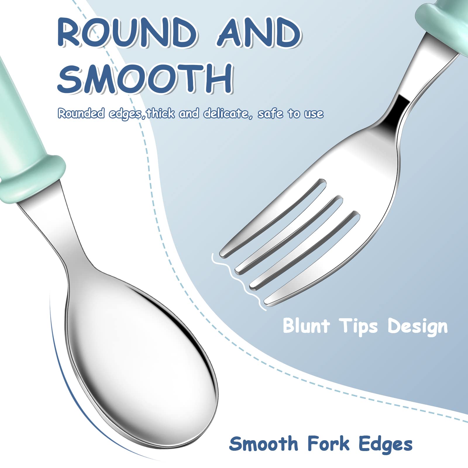 24 Pieces Toddler Spoons and Forks Toddler Silverware Set Stainless Steel Utensils Kids Cutlery Toddler Silverware with Round Ha