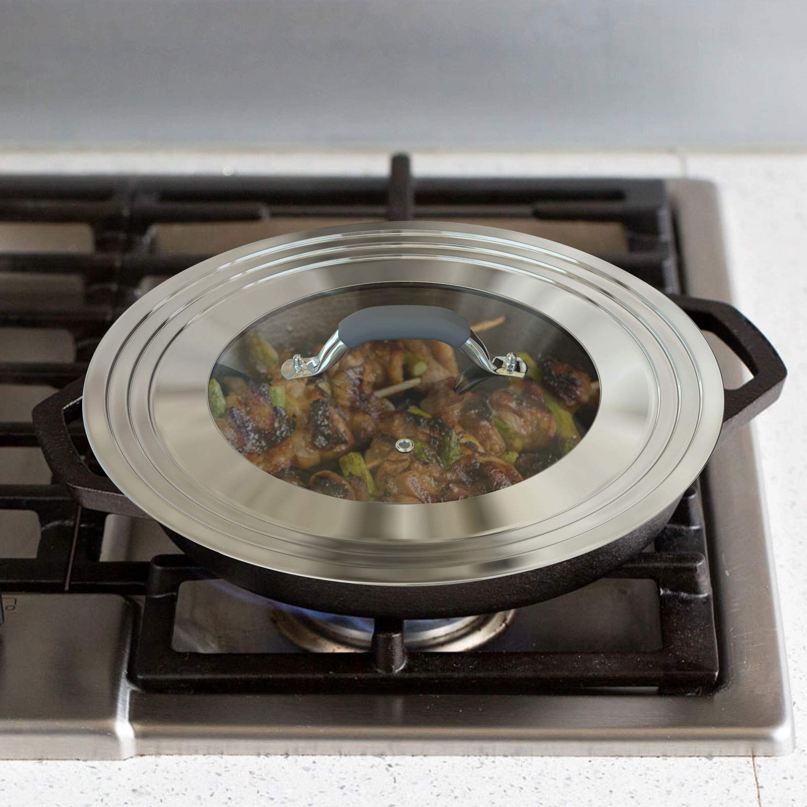Wishdirect Universal Pans Pots Lid Cover Fit All 8.25 Inch To 12 Inch Pots/Pans/Woks Stainless Steel And Glass Lid With Heat Res