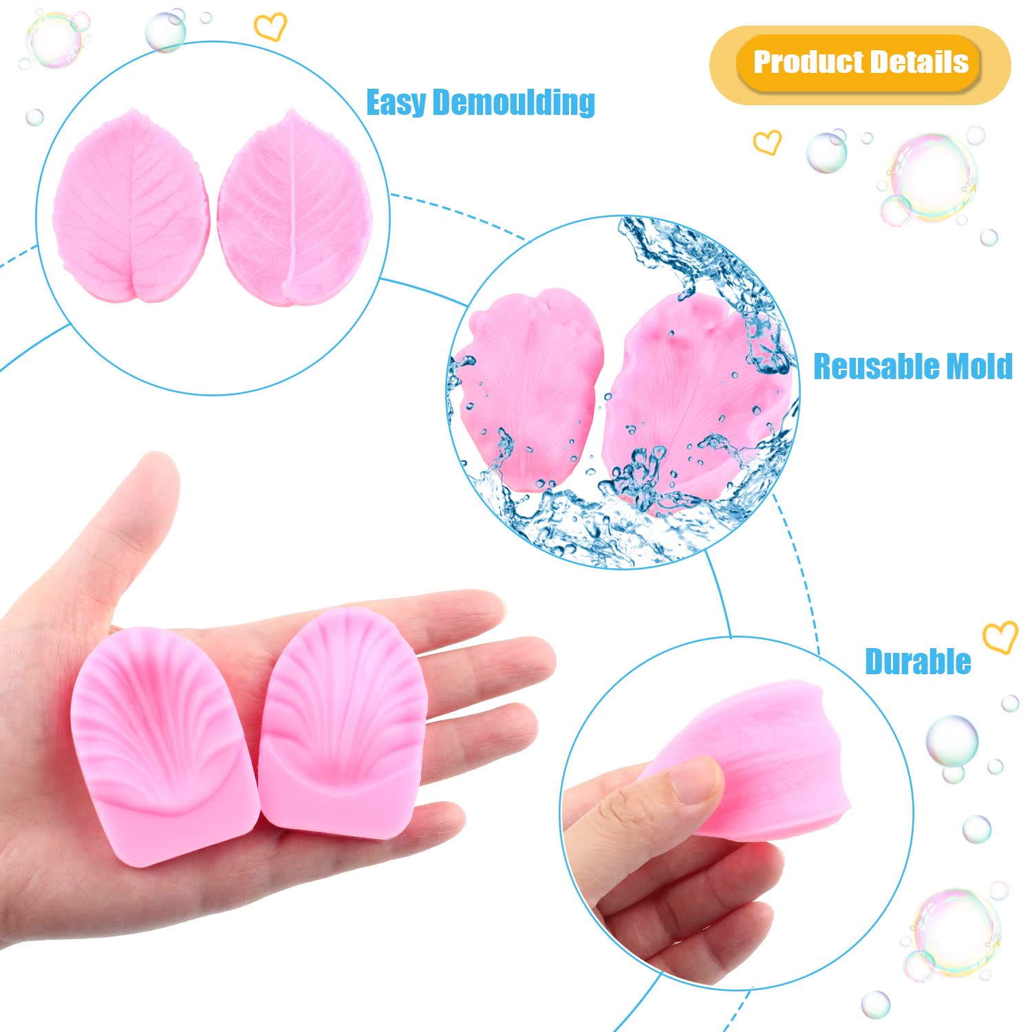 Miyahouse Gumpaste Flower Silicone Veining Mold Fondant Rose Veined Mold Gum Paste Peony Flower Mold Lily Iris Flower Molds For