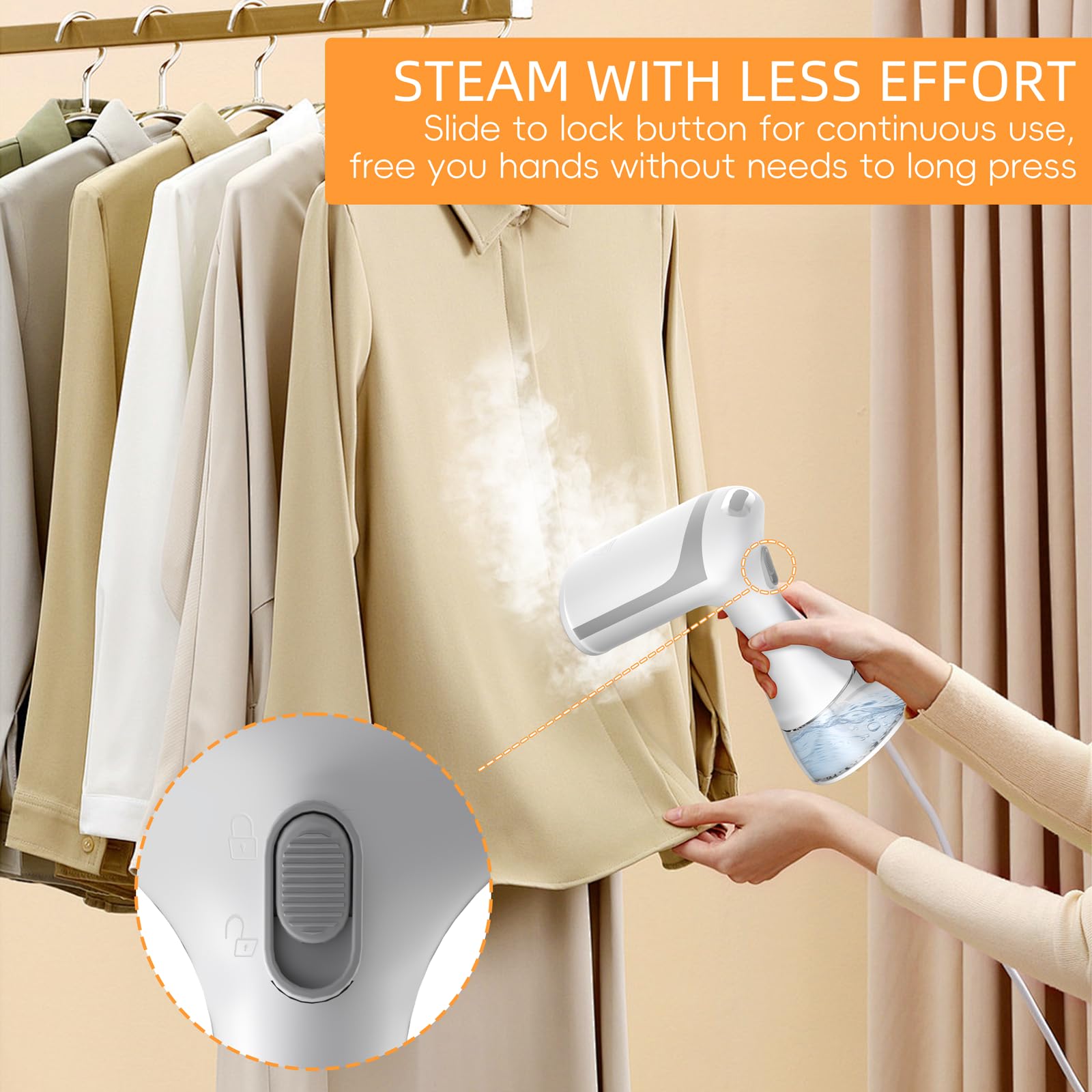Steamer For Clothes, 1500W Powerful Handheld Clothes Steamer, Garment Steam Iron, Wrinkles Remover For Garment, Curtain And Bedd