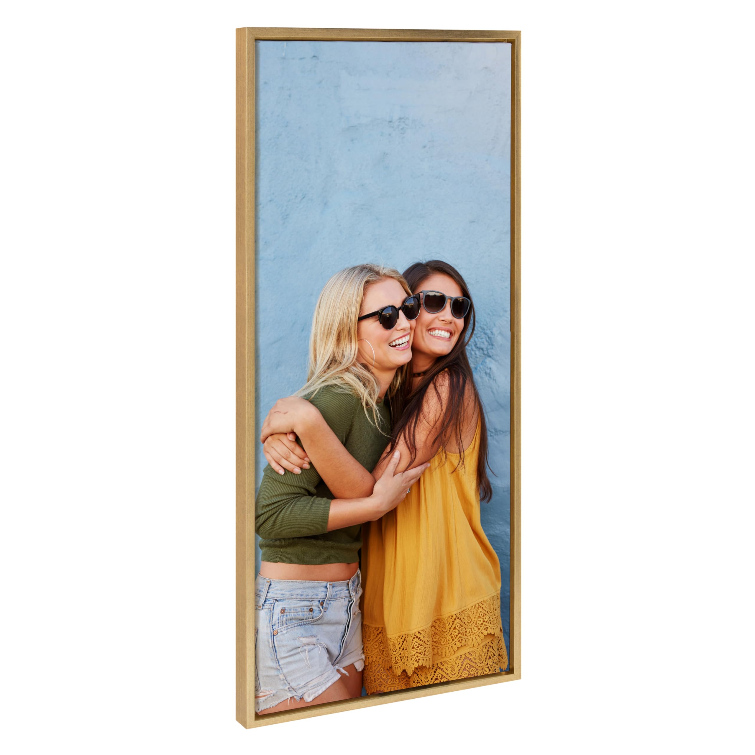 Kate And Laurel Sylvie Custom Printed Framed Canvas Wall Art, 18X40 Bright Gold, Personal Canvas Print With Your Photos For Bedr
