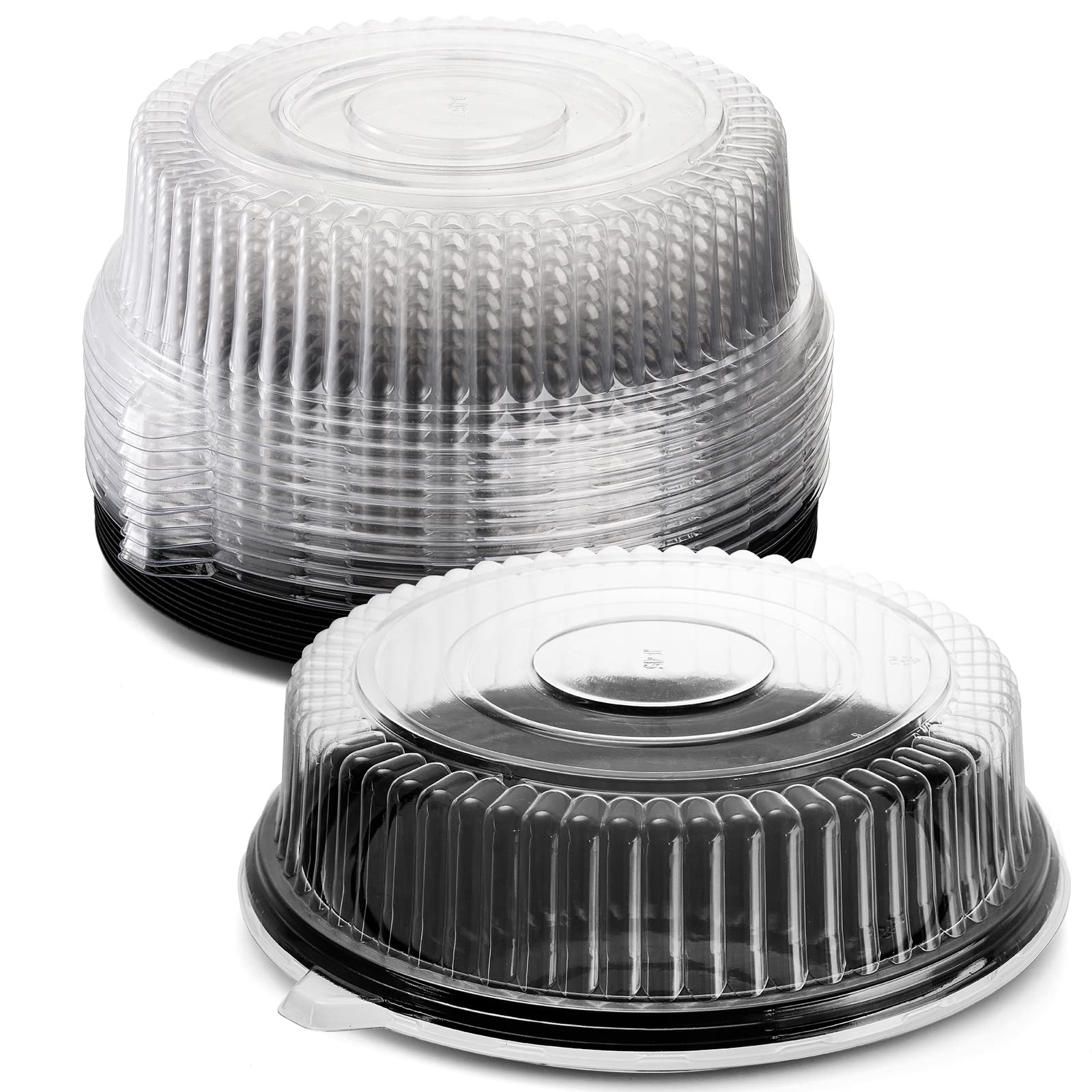 Frcctre 12 Pack Plastic Serving Tray With Lid, 12'' Plastic Disposable Food Serving Platters With Clear Dome Lids, Stackable Rou