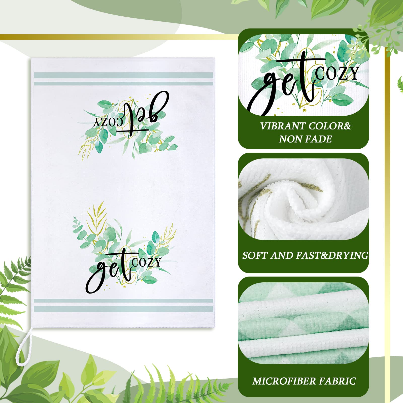 Set Of 6 Eucalyptus Kitchen Towels Green Leaves Dish Towels Absorbent Tea Towels 24 X 16 Inch Eucalyptus Get Cozy Lover Gifts Ho