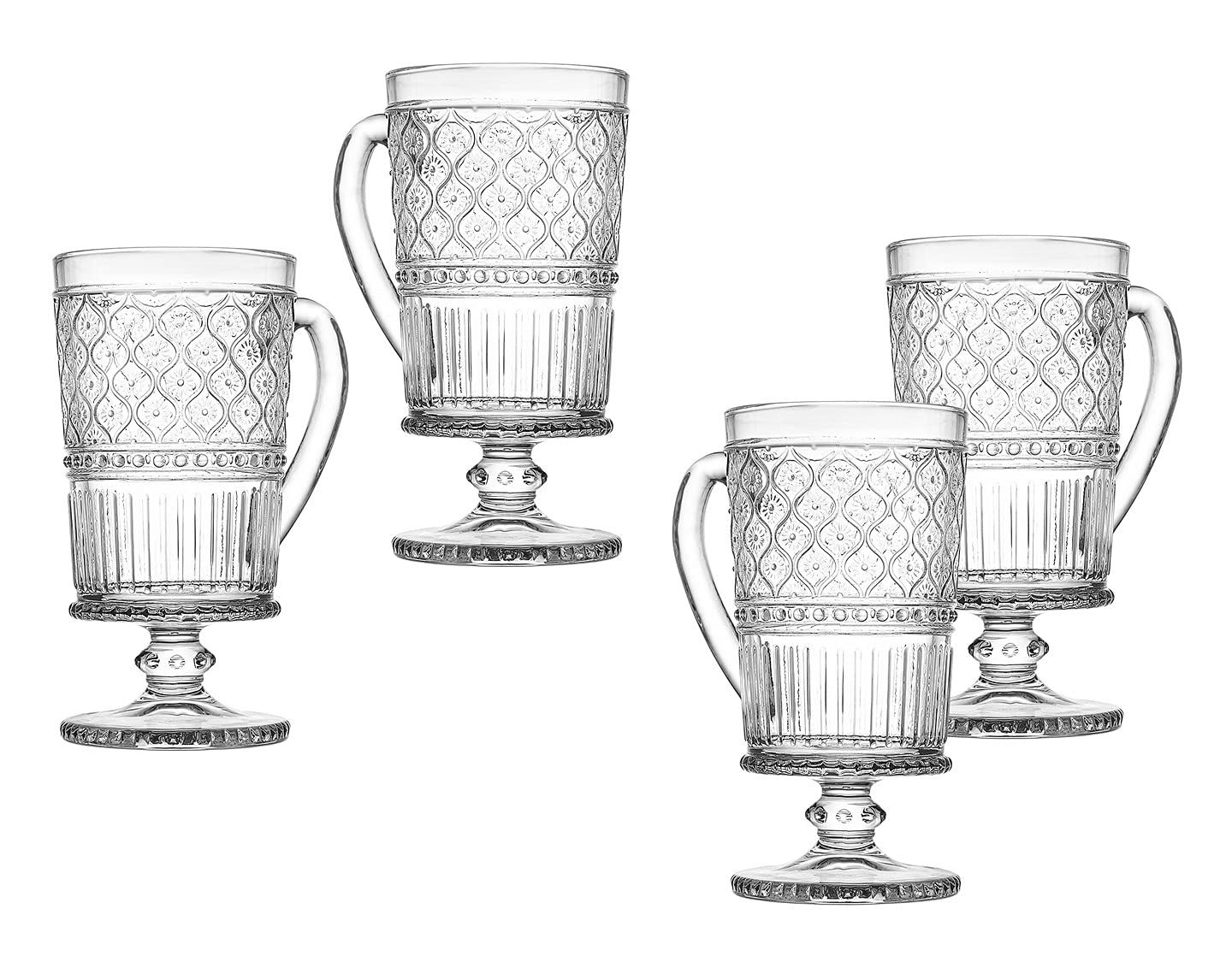 Godinger Footed Crystal Mugs Hot Beverages Drinking Cups  Clear Claro Set of 4