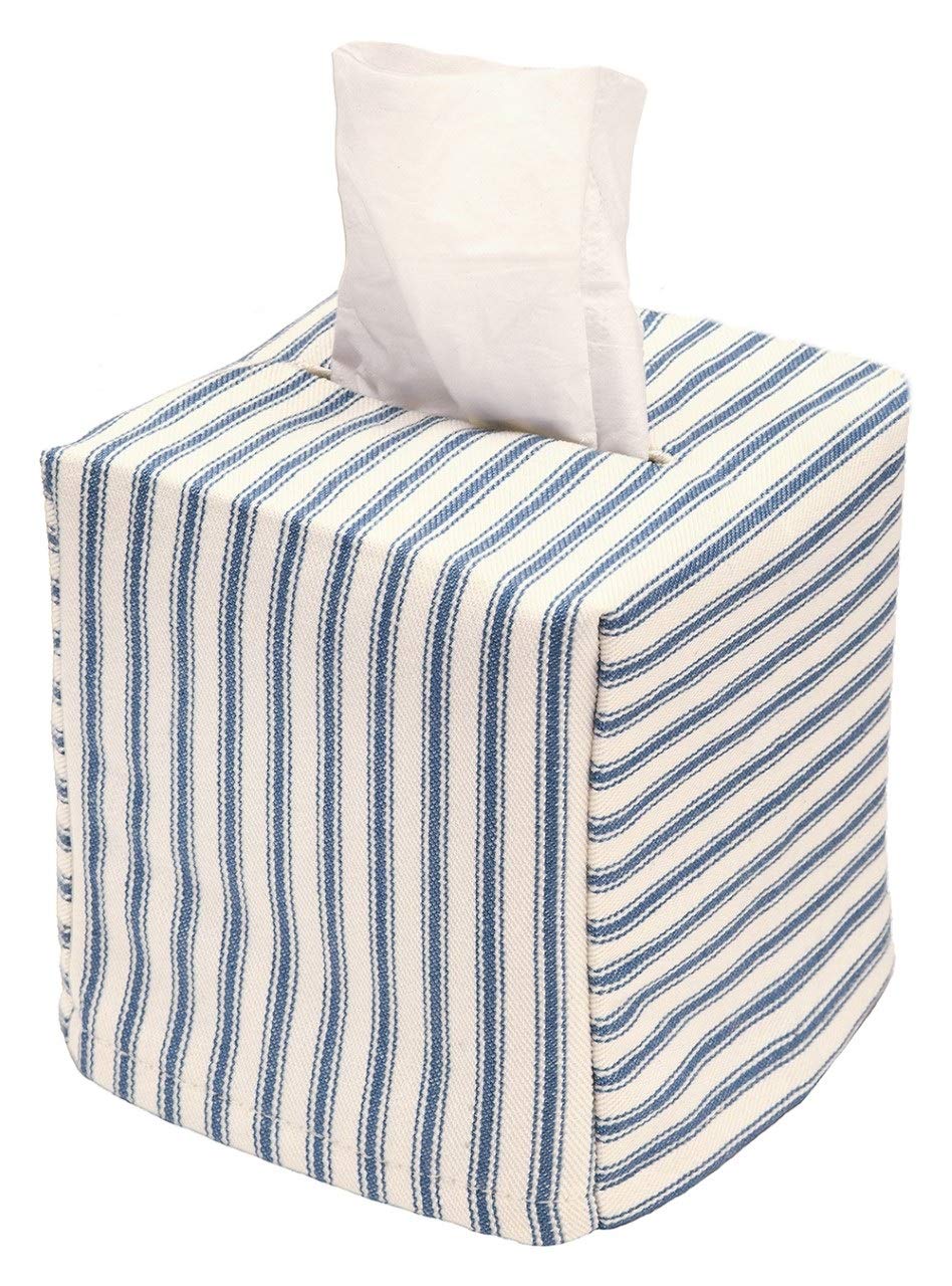 Fabric Tissue Box Cover, Tissue Holder Slipcover, Slips Over Square Cube Cardboard Facial Tissue Boxes -Decorative Blue Bathroom