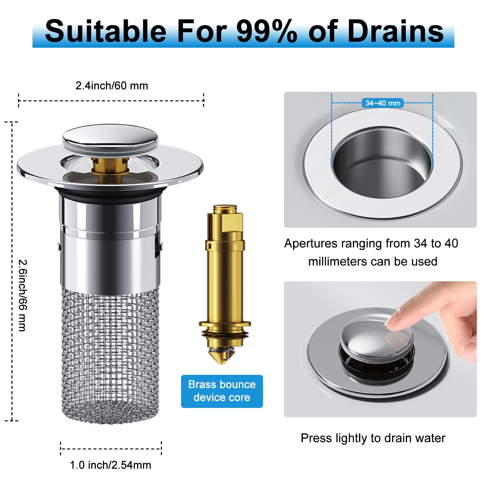 Pop Up Bathroom Sink Drain Strainer Hair Catcher, Drain Strainer For Us Universal Bathroom Kitchen Basin Sink Stopper Replacemen