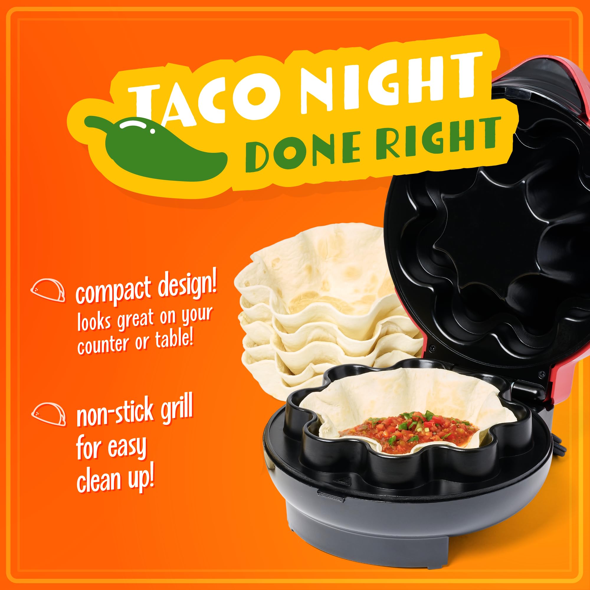 Nostalgia Taco Tuesday Tortilla Bowl Maker For Baked Taco Bowls, Tostadas, Salads, Dips, Appetizers, And Desserts, 8 To 10 Inch