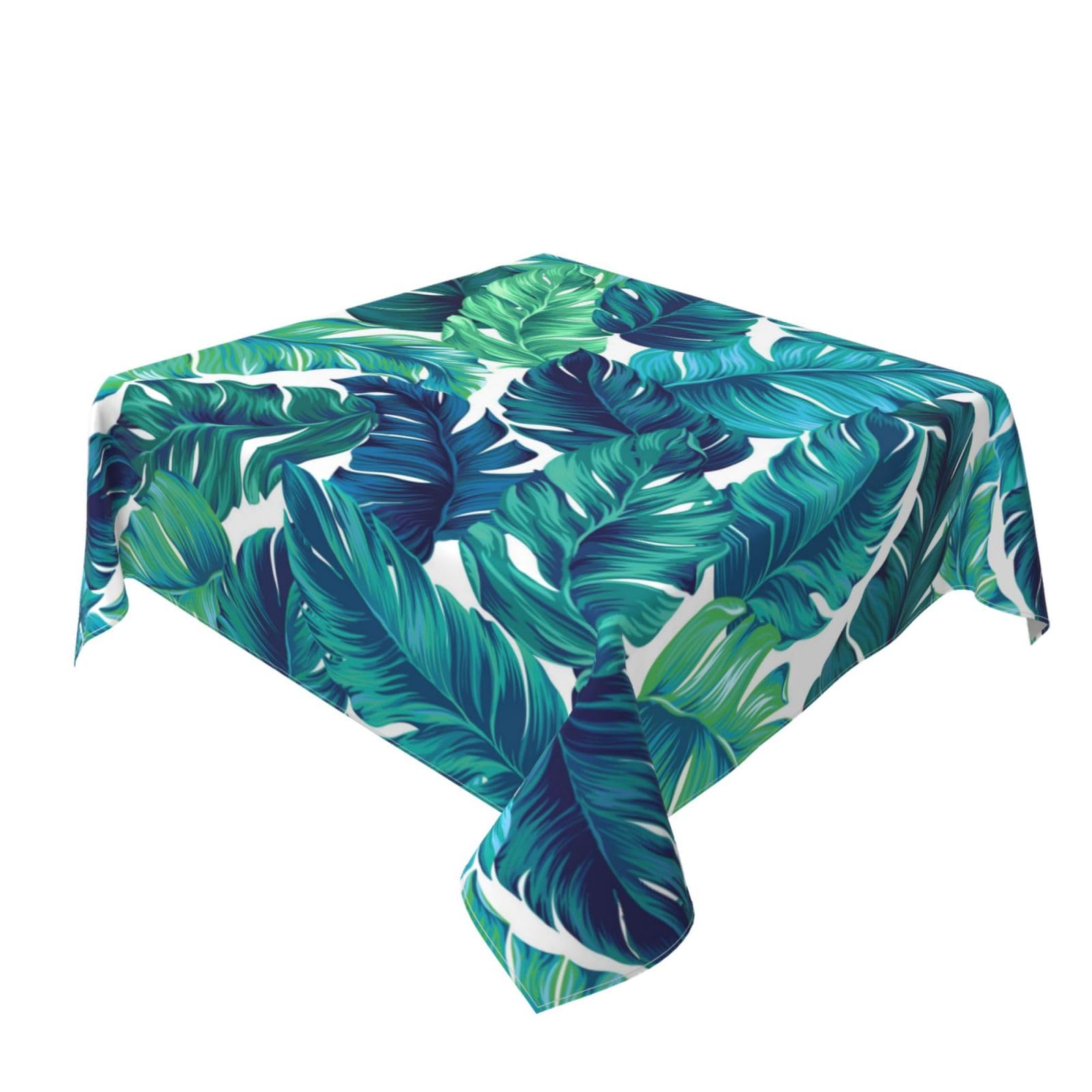 BETGINY Summer Tropical Tablecloth 54x54 Inch Square Navy Blue Green Hawaiian Palm Leaf Table Cloth Table Cover Polyester Washab