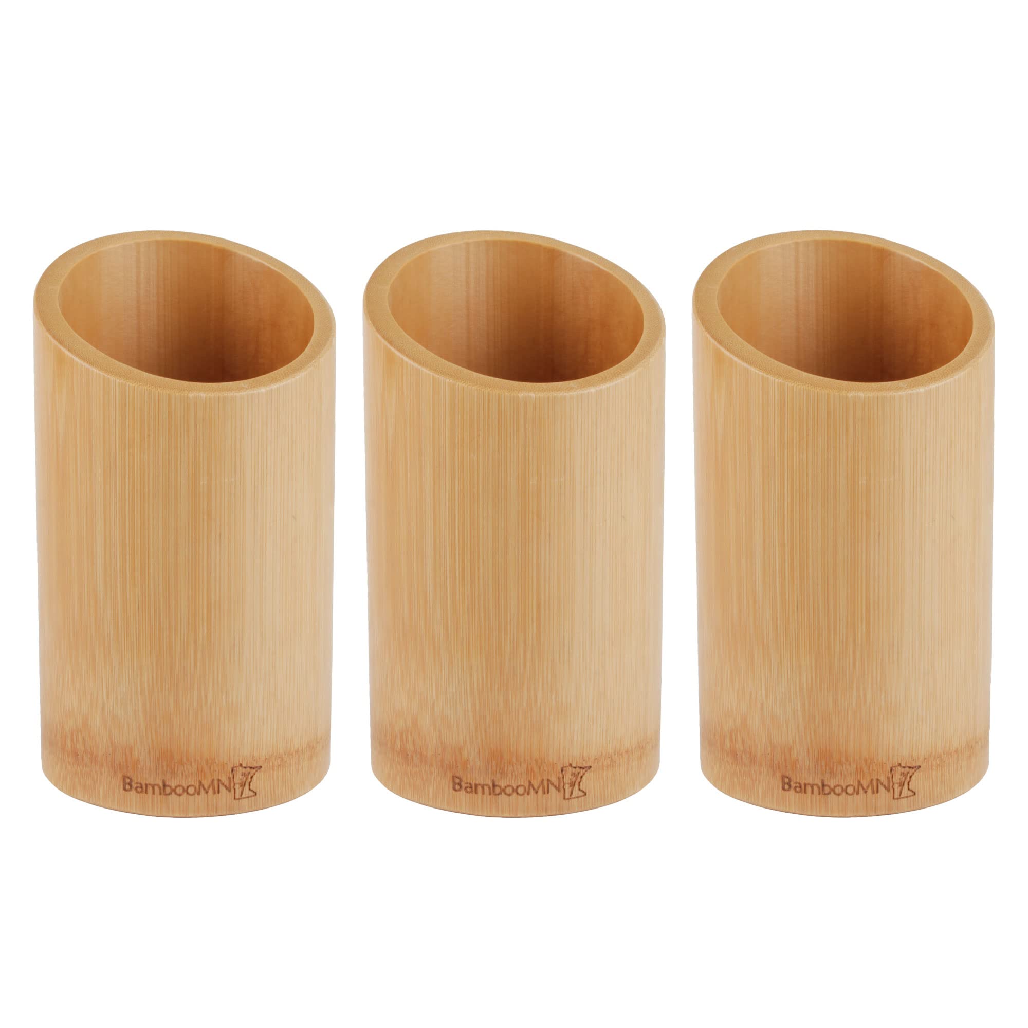 Bamboomn Bamboo Kitchen Utensil Holder For Countertop, Utensil Crock For Cooking Utensils - 7'' X 4'' - Carbonized Brown - 3 Pie