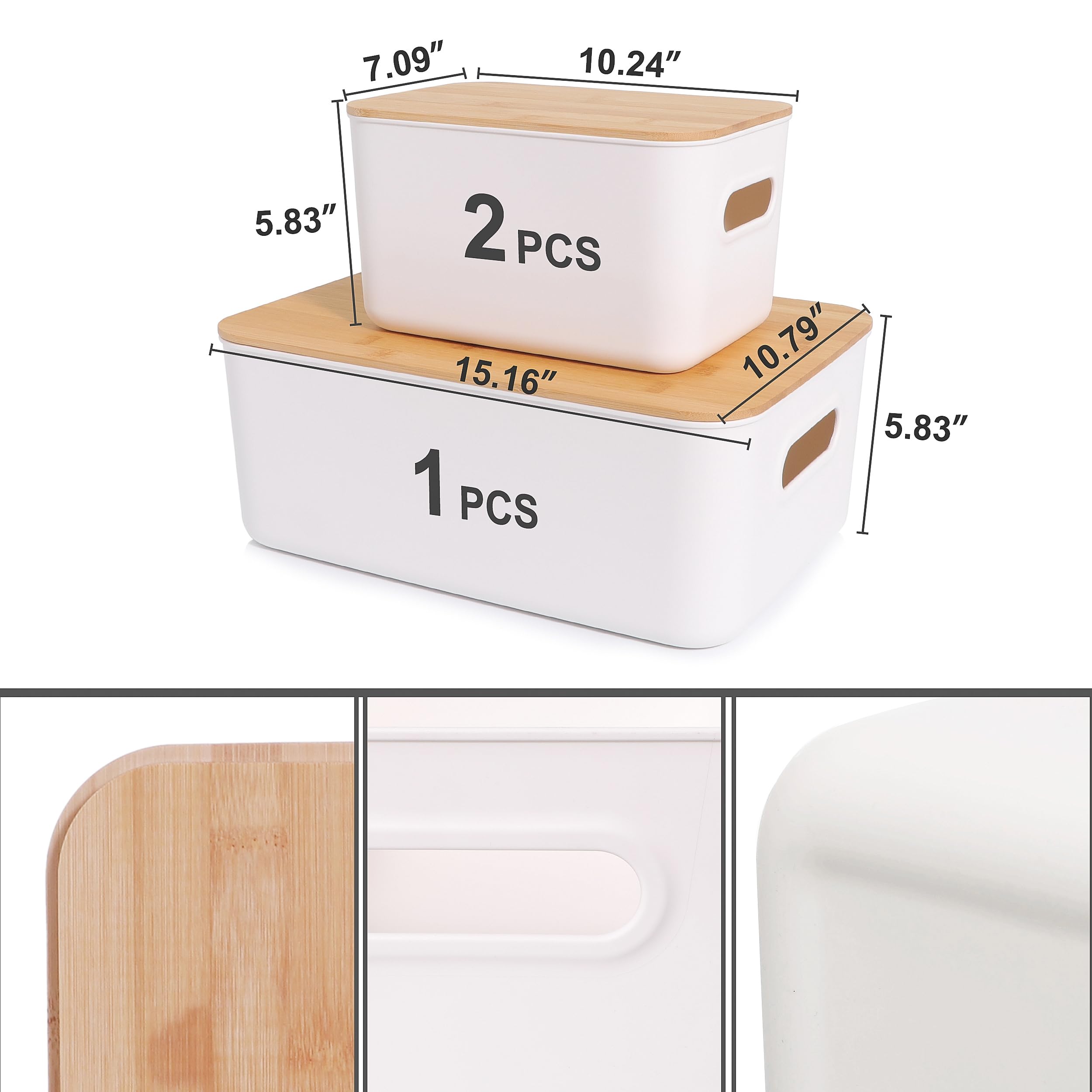 Citylife Set Of 3 Storage Bins With Bamboo Lids Plastic Storage Containers For Organizing Stackable Storage Box With Handle