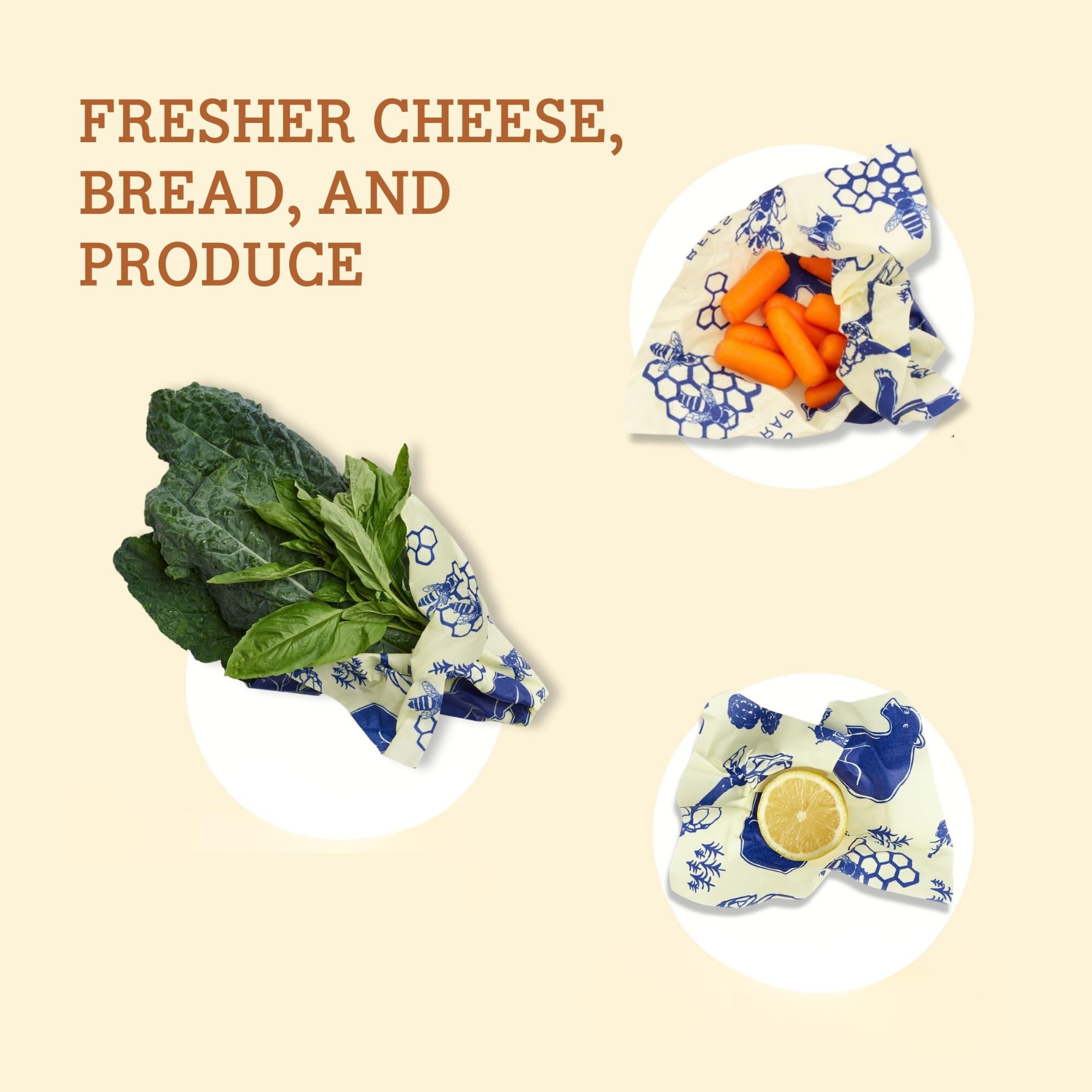 Bee'S Wrap Reusable Beeswax Food Wraps Made In The Usa, Eco Friendly Beeswax Food Wrap, Sustainable Food Storage Container, Orga