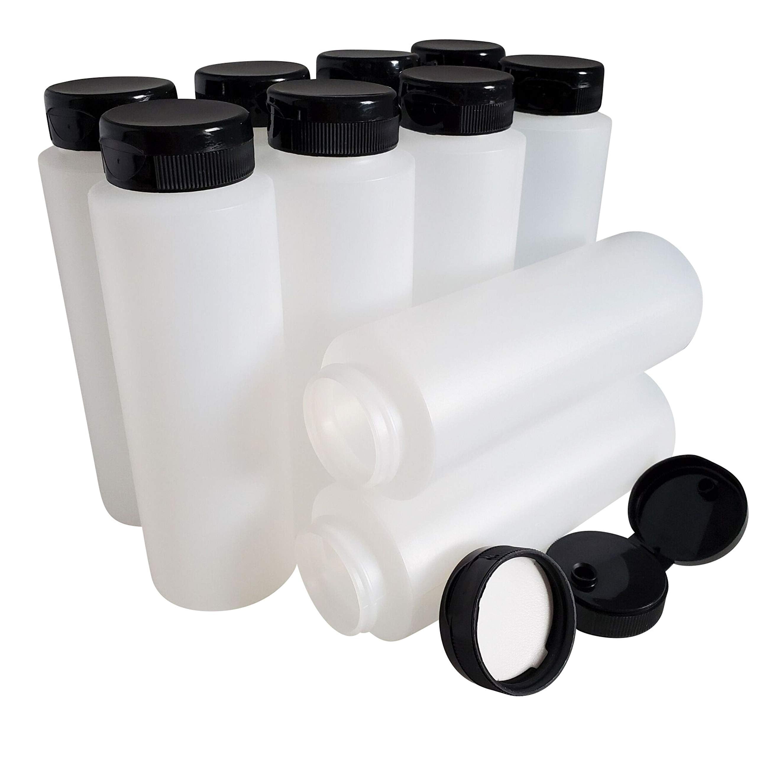 Kelkaa 8Oz Hdpe Plastic Squeeze Bottles With Wide Mouth Opening, Black Flip Top Caps For Condiments And Any Thick Liquid Product